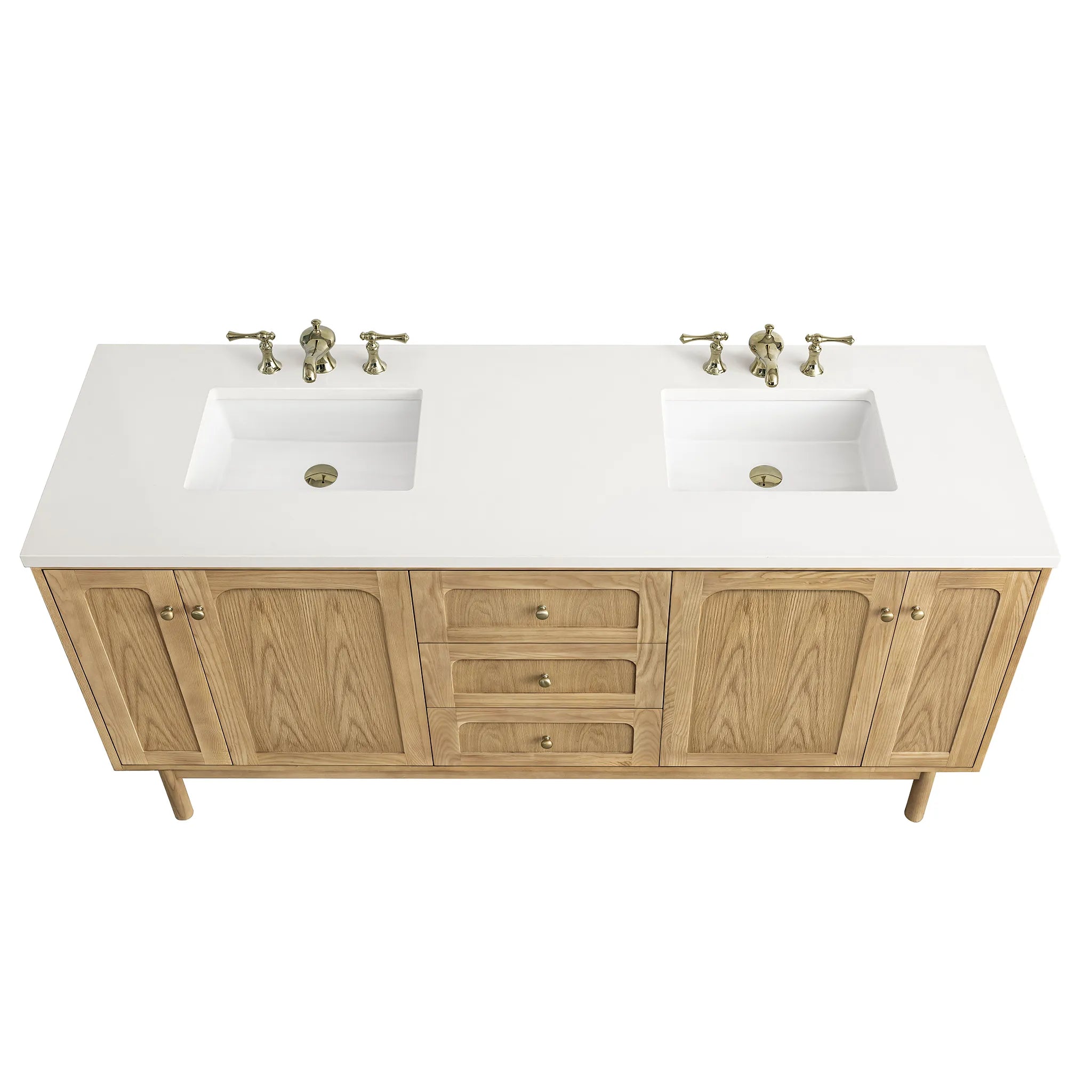 72" Laurent Double Vanity in Light Natural Oak-White Zeus Silestone-8" Widespread image 7