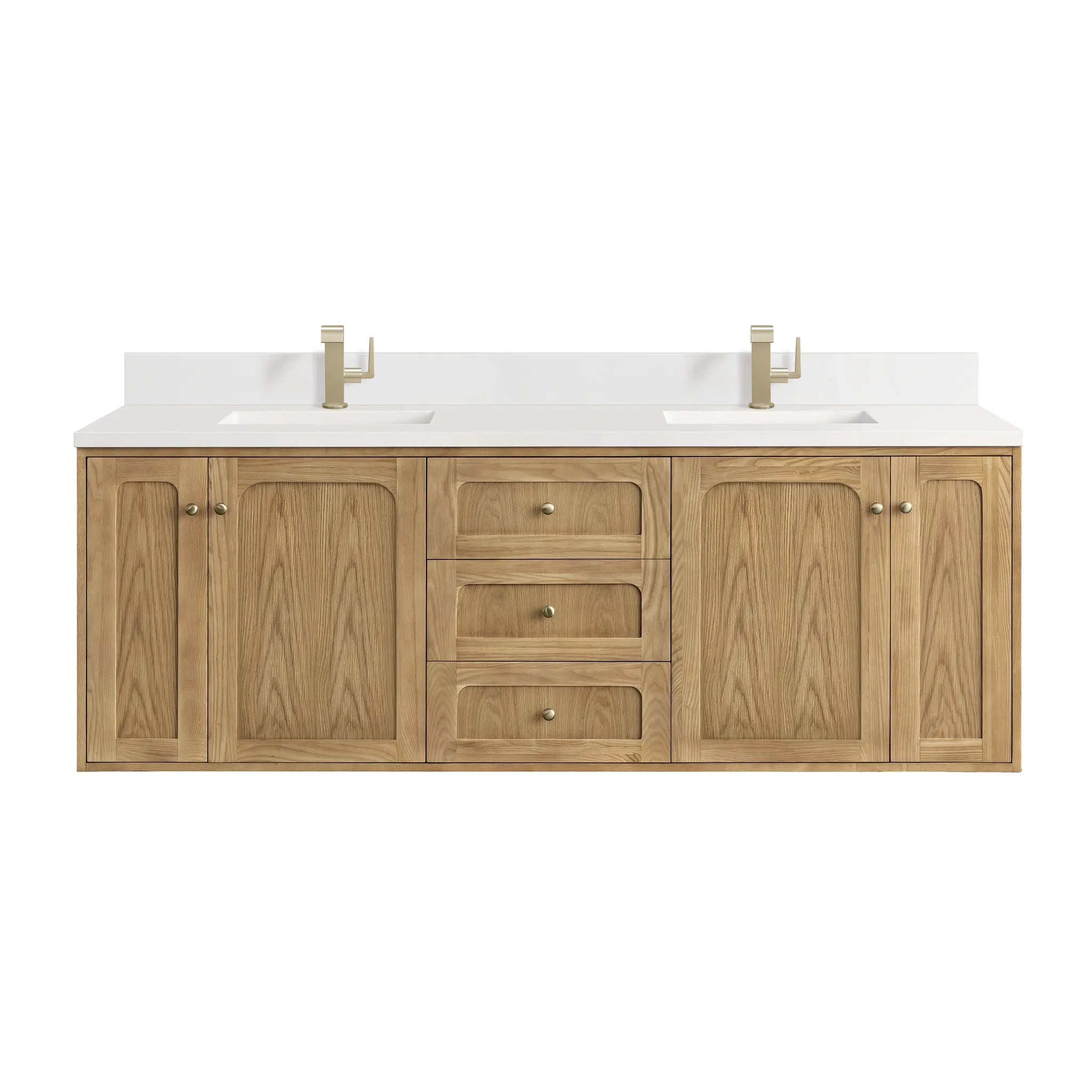 72" Laurent Double Vanity in Light Natural Oak-White Zeus Silestone & Backsplash-Single Hole image 1