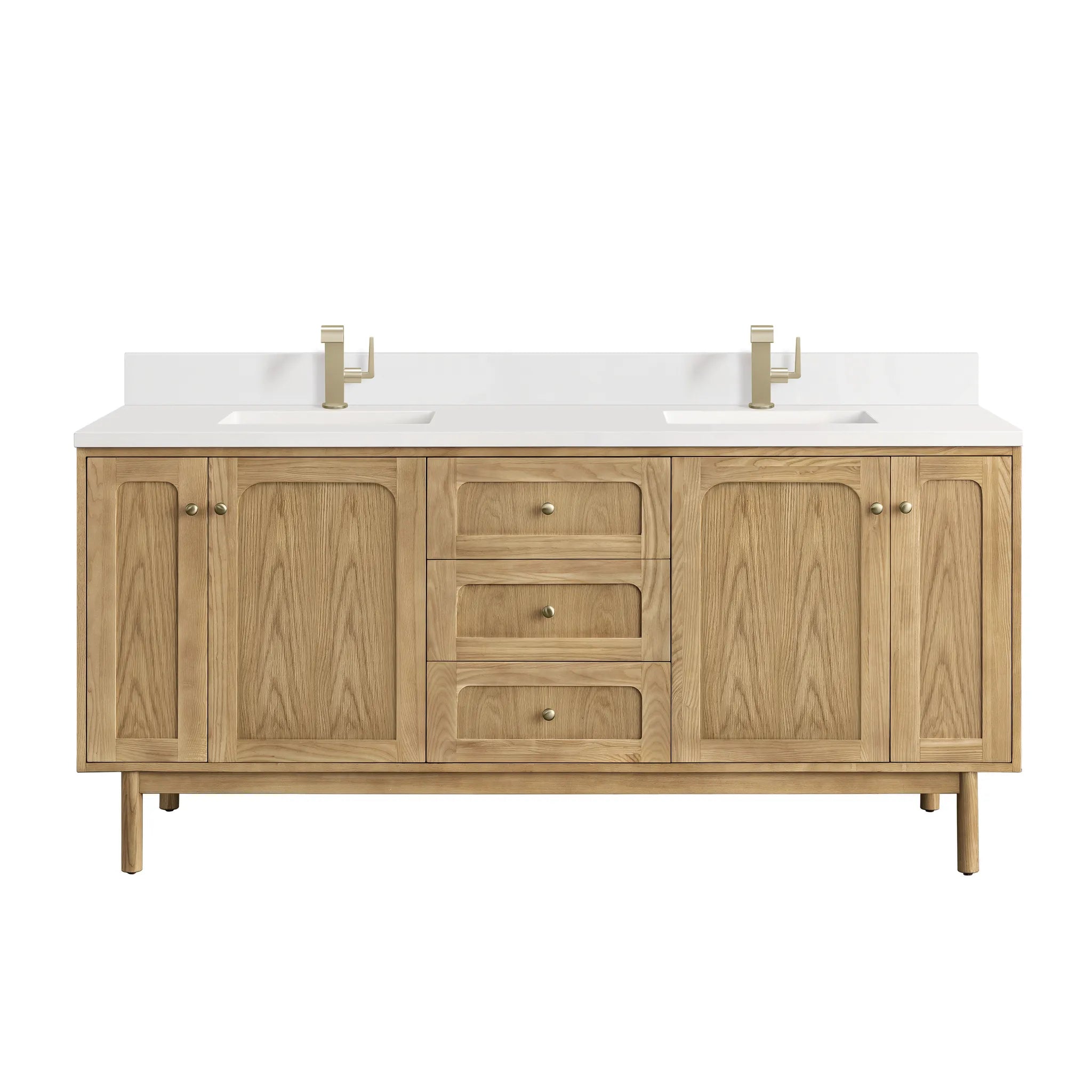 72" Laurent Double Vanity in Light Natural Oak-White Zeus Silestone & Backsplash-Single Hole image