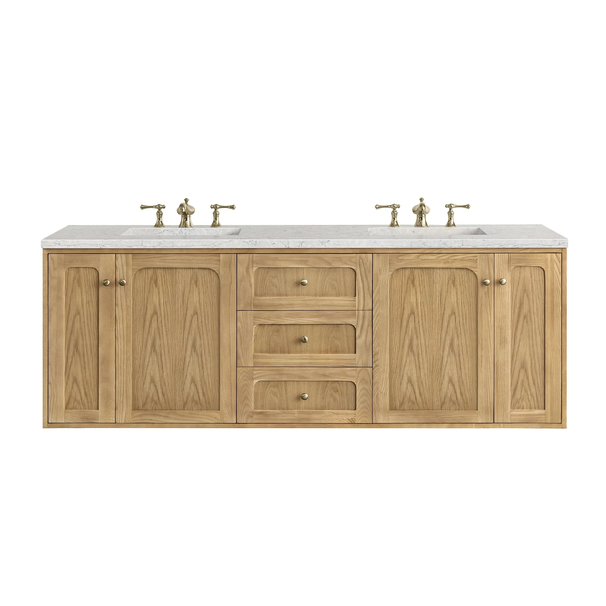 72" Laurent Double Vanity in Light Natural Oak Wireless Charger-Eternal Jasmine Pearl Silestone-8" Widespread image 1