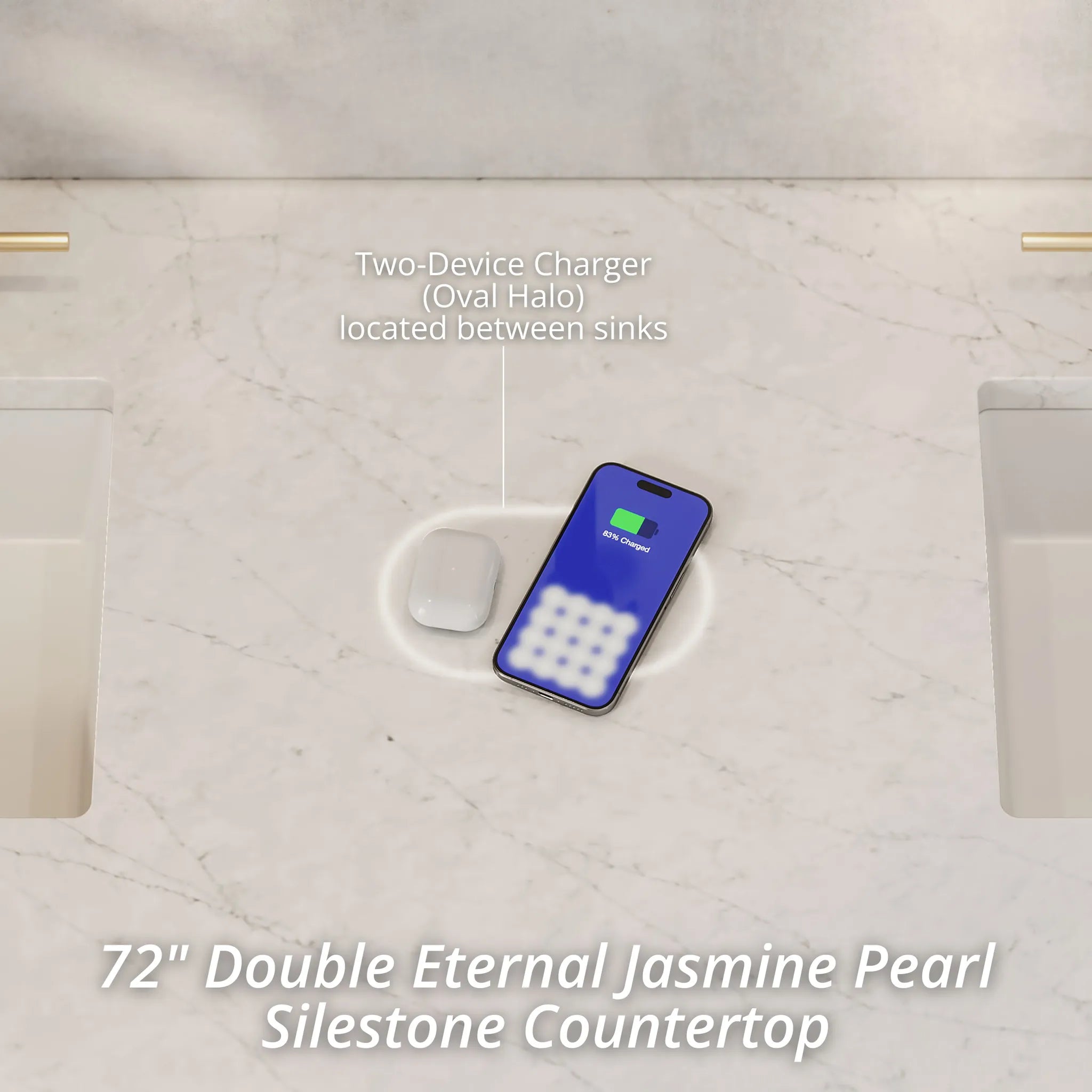 72" Laurent Double Vanity in Light Natural Oak Wireless Charger-Eternal Jasmine Pearl Silestone-8" Widespread image 3