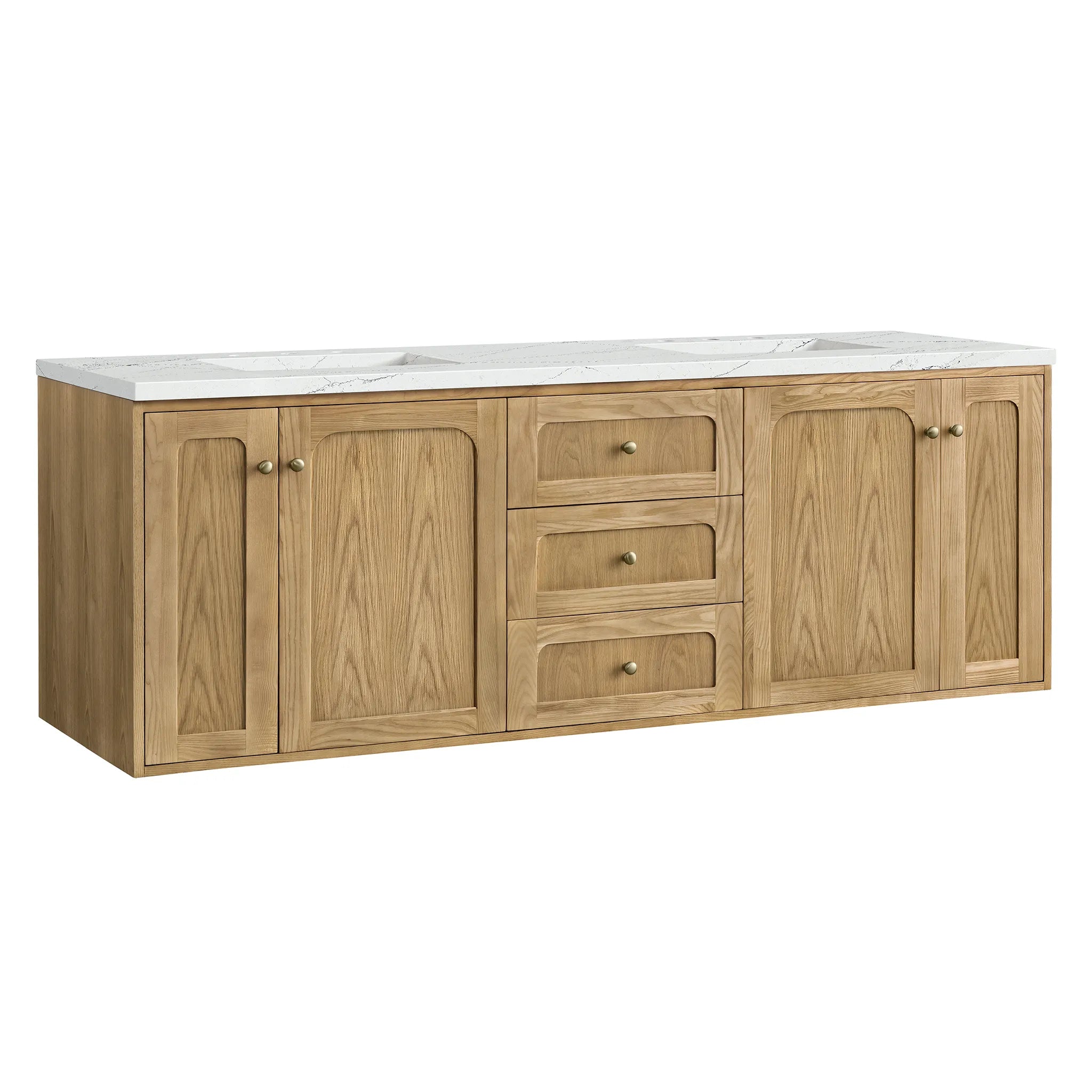 72" Laurent Double Vanity in Light Natural Oak Wireless Charger-Ethereal Noctis Silestone-8" Widespread image 13