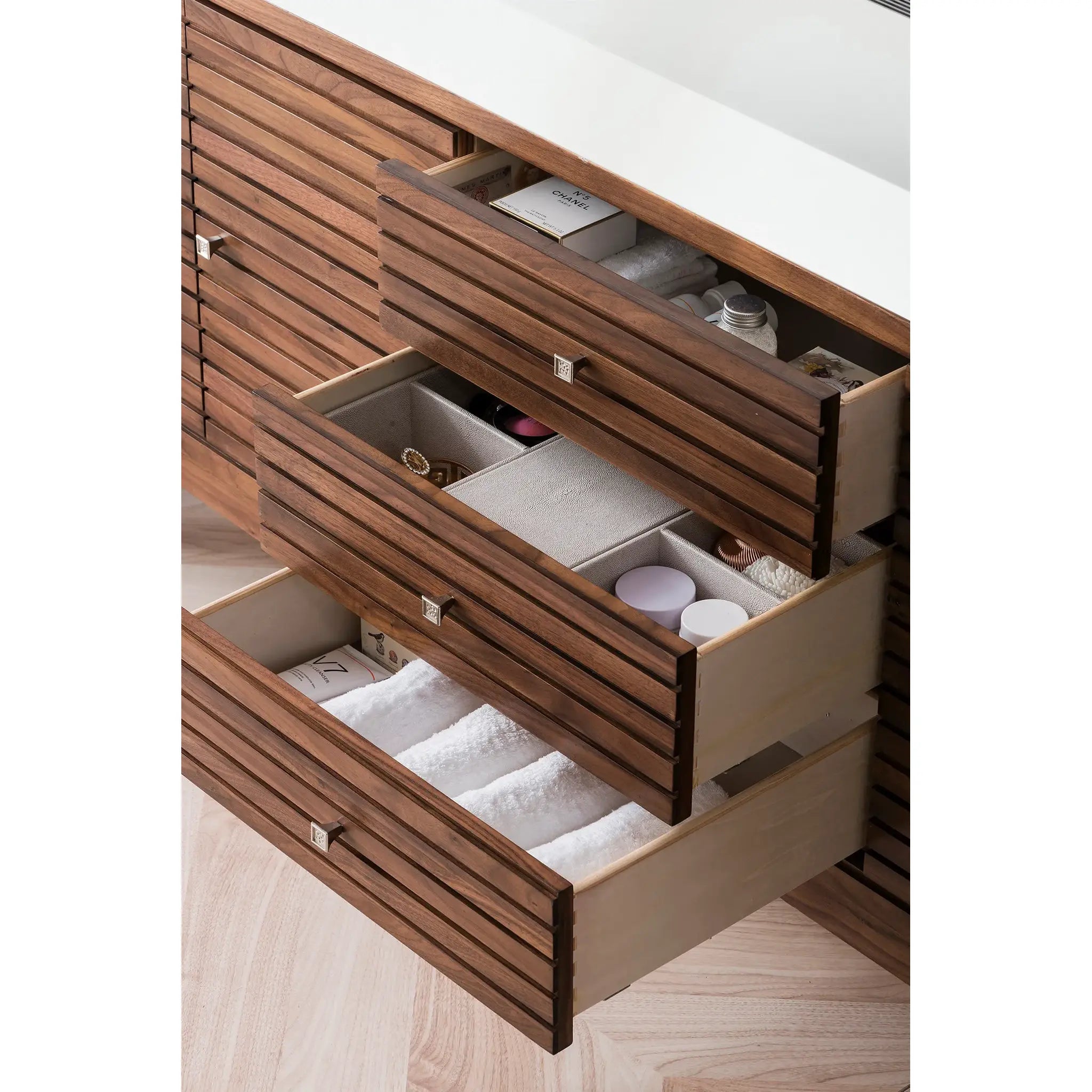 72" Linear Single Vanity in Mid-Century Walnut-Glossy White image 3