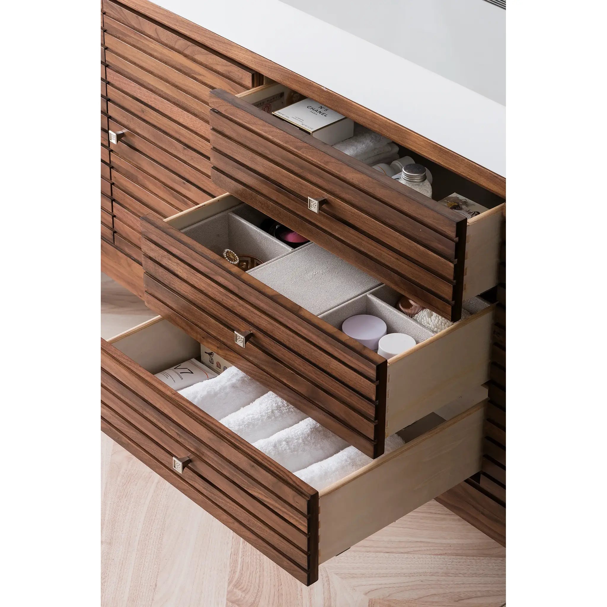 72" Linear Single Vanity in Mid-Century Walnut-Glossy White image 4