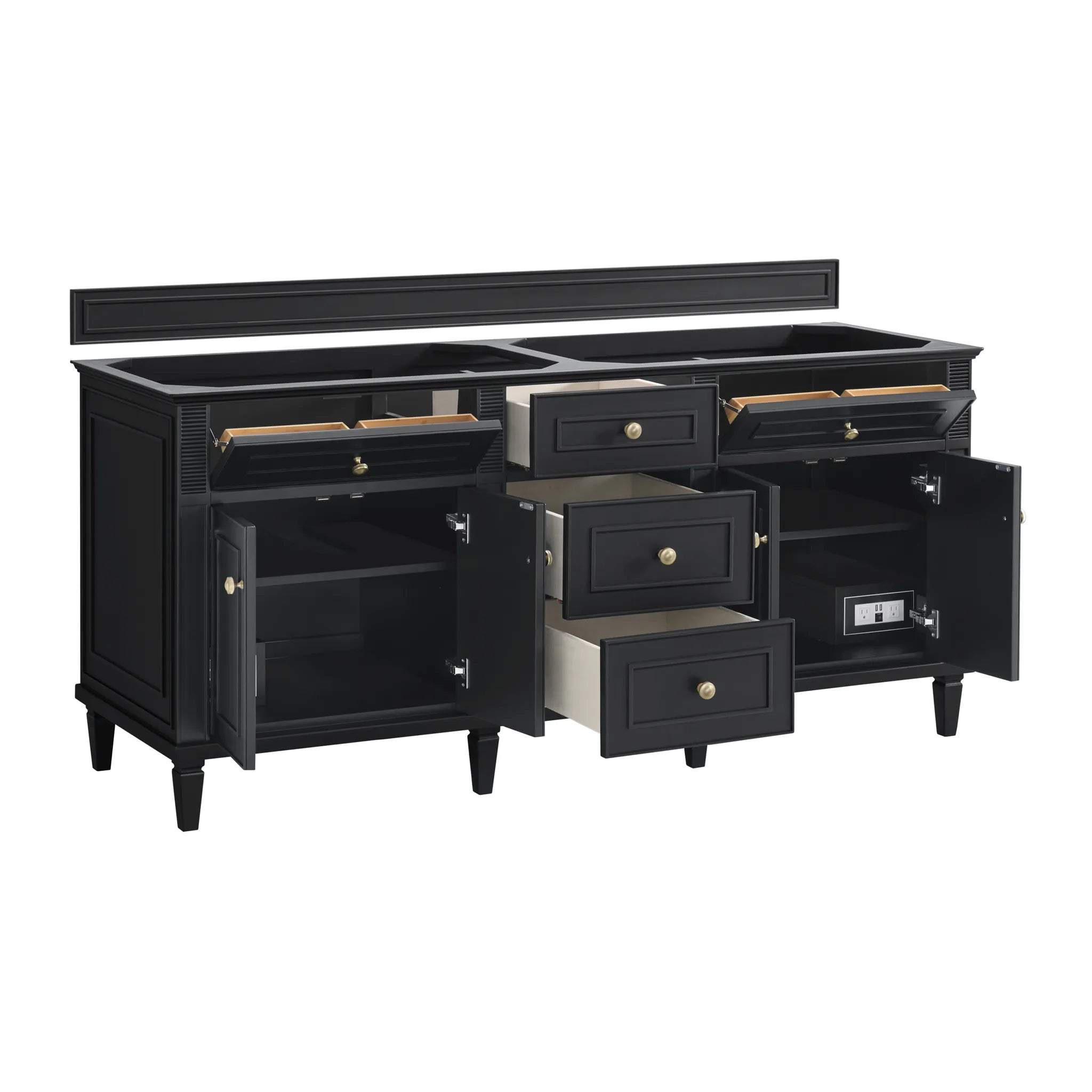 72" Lorelai Double Vanity in Black Onyx-Carrara White Marble-8" Widespread image 7