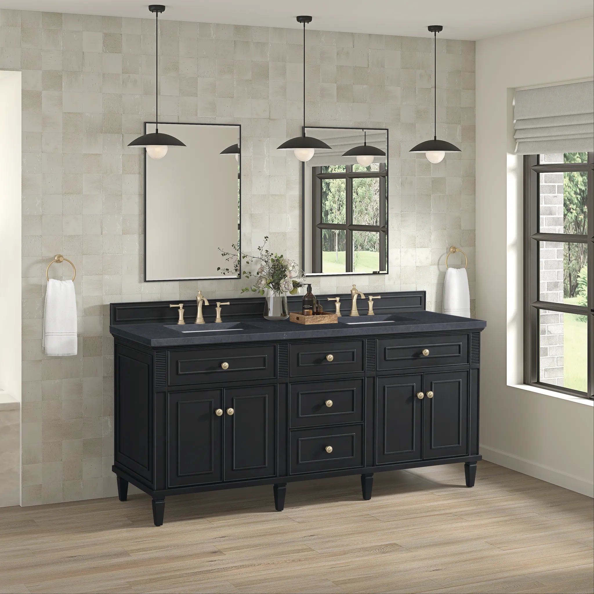 72" Lorelai Double Vanity in Black Onyx-Charcoal Soapstone Silestone-8" Widespread image 3