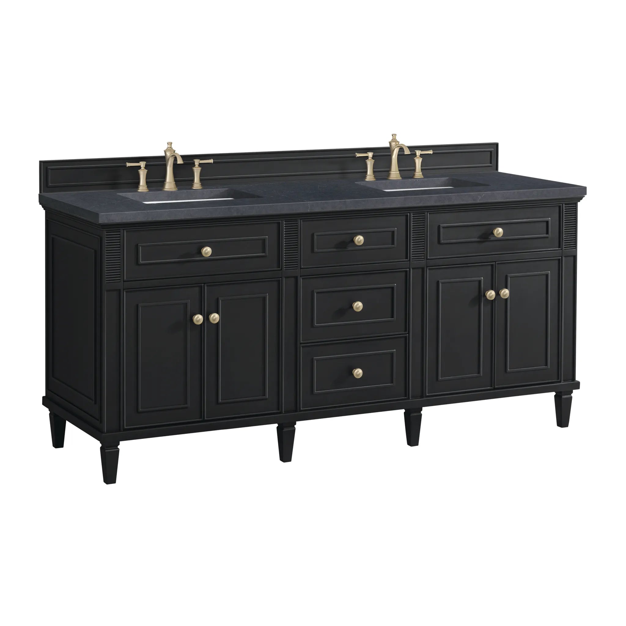 72" Lorelai Double Vanity in Black Onyx-Charcoal Soapstone Silestone-8" Widespread image 9