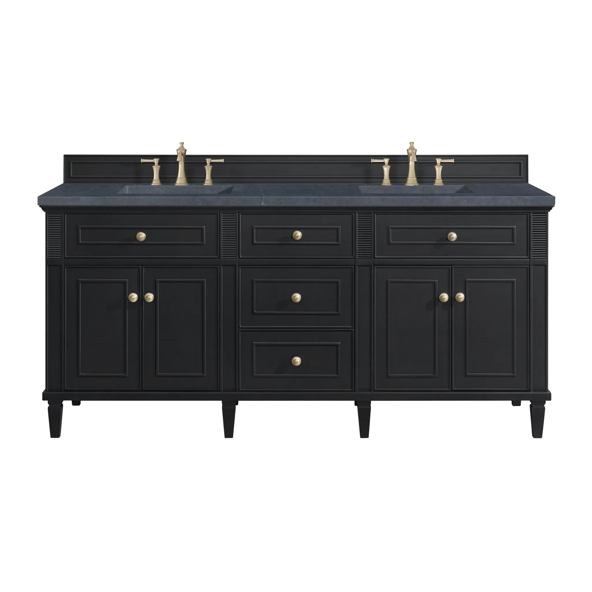 72" Lorelai Double Vanity in Black Onyx-Charcoal Soapstone Silestone-8" Widespread image