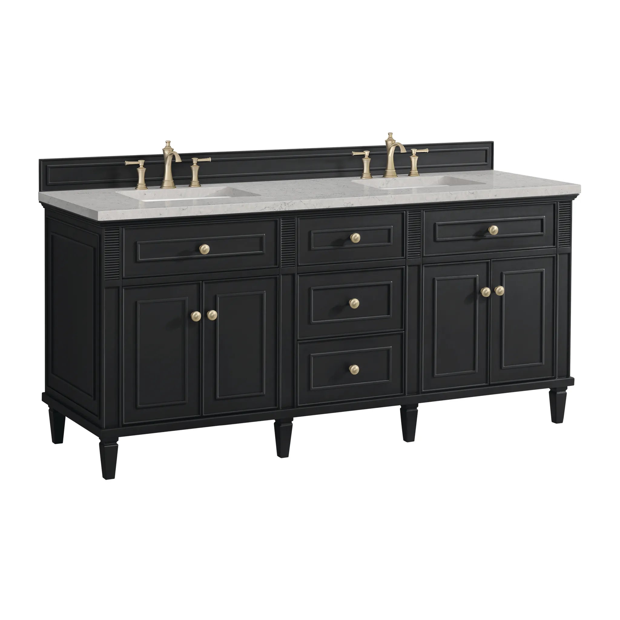 72" Lorelai Double Vanity in Black Onyx-Eternal Jasmine Pearl Silestone-8" Widespread image 9
