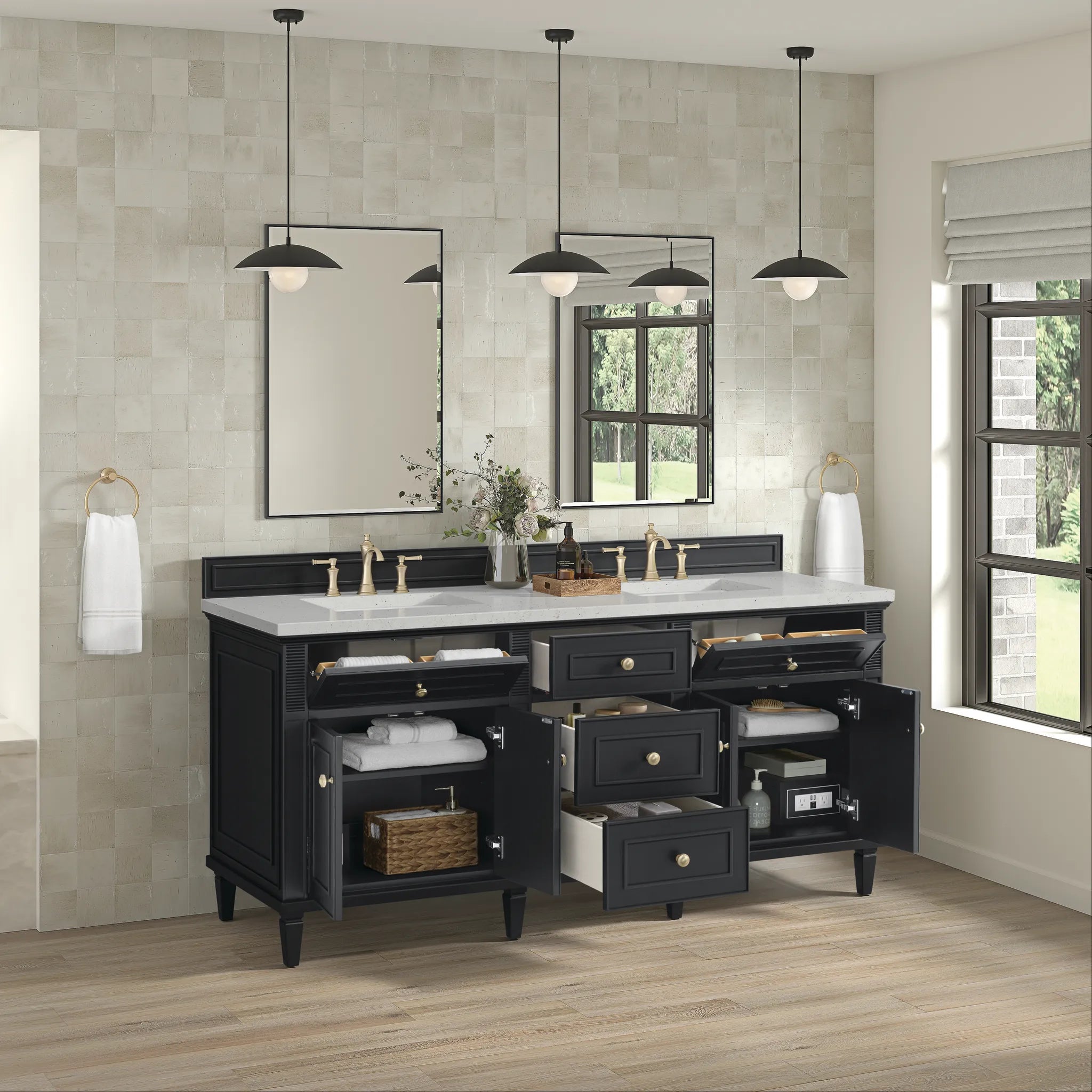 72" Lorelai Double Vanity in Black Onyx-Lime Delight Silestone-8" Widespread image 4