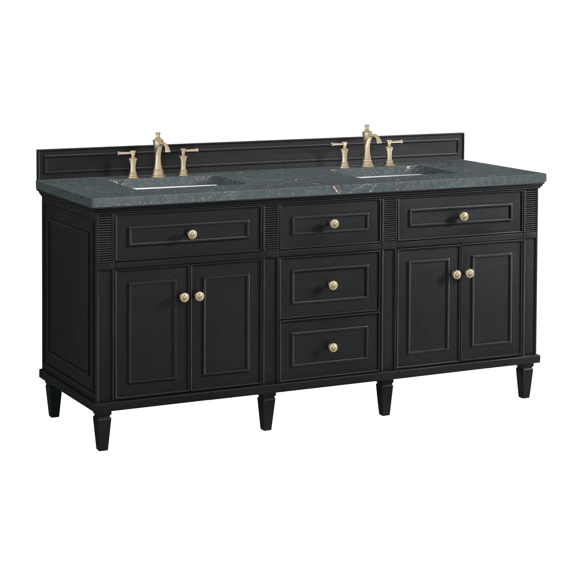 72" Lorelai Double Vanity in Black Onyx-Parisien Bleu Silestone-8" Widespread image 9