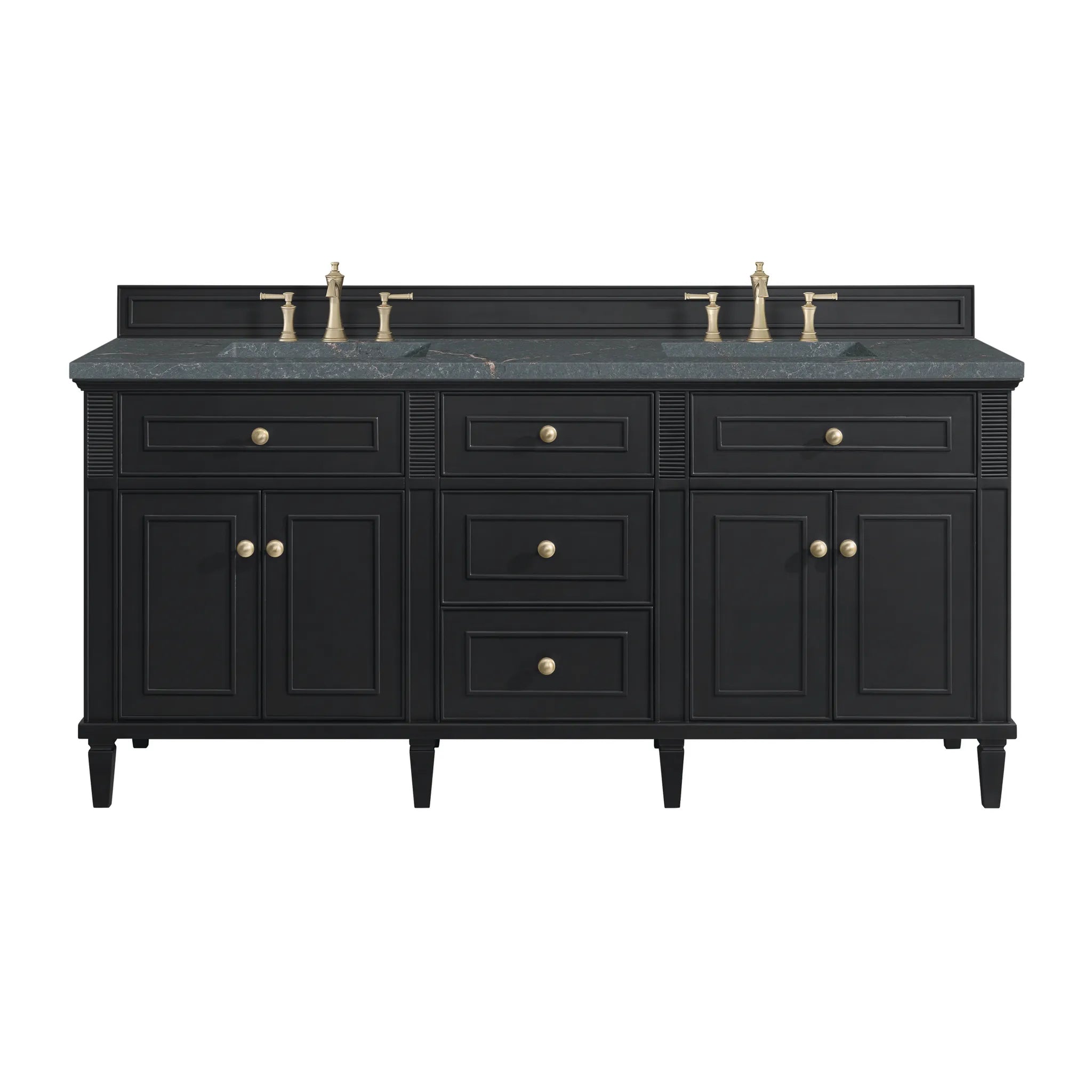72" Lorelai Double Vanity in Black Onyx-Parisien Bleu Silestone-8" Widespread image
