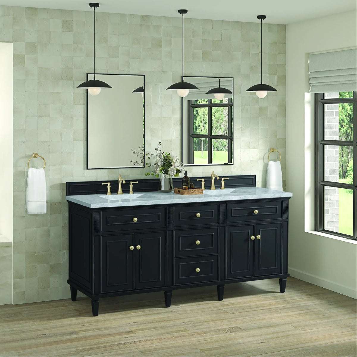72 Lorelai Double Vanity In Black Onyx Standard Carrara White Marble 8 Widespread 4