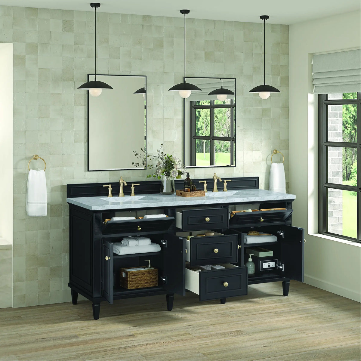 72 Lorelai Double Vanity In Black Onyx Standard Carrara White Marble 8 Widespread 5