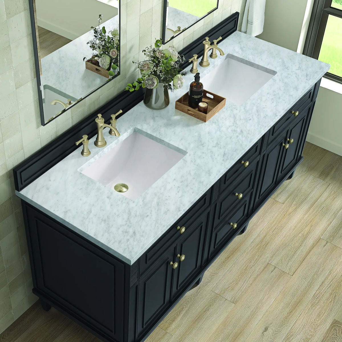 72 Lorelai Double Vanity In Black Onyx Standard Carrara White Marble 8 Widespread 7