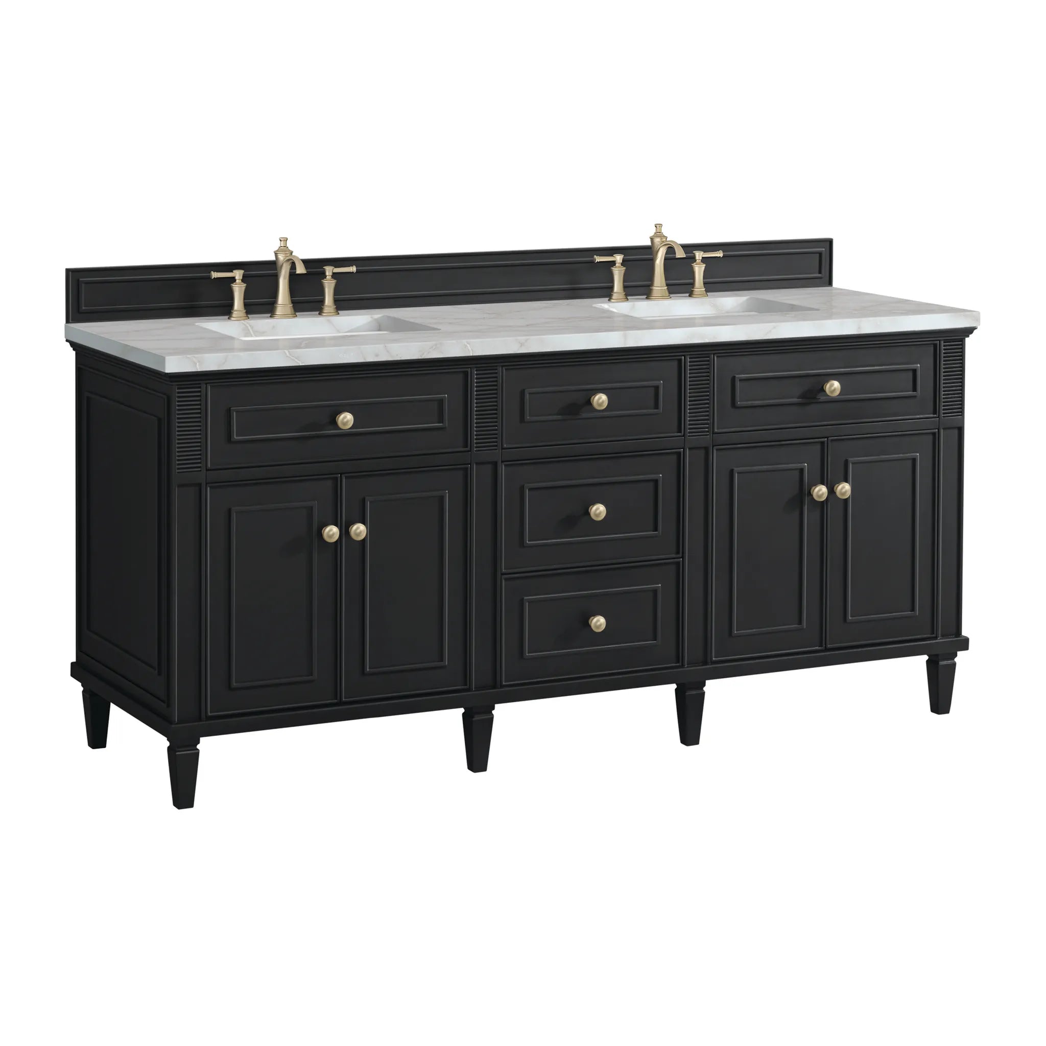 72" Lorelai Double Vanity in Black Onyx-Victorian Silver Silestone-8" Widespread image 9