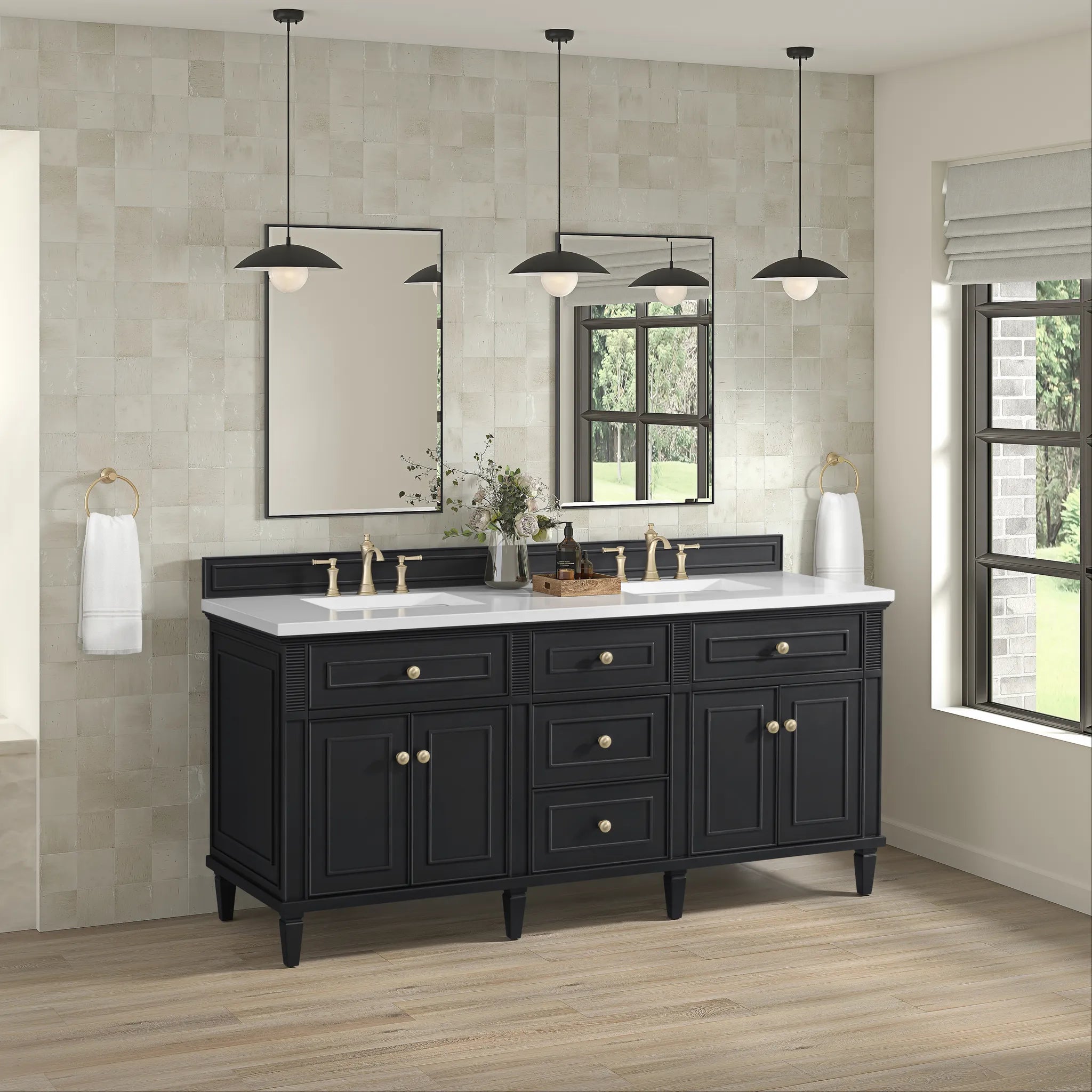 72" Lorelai Double Vanity in Black Onyx-White Zeus Silestone-8" Widespread image 3