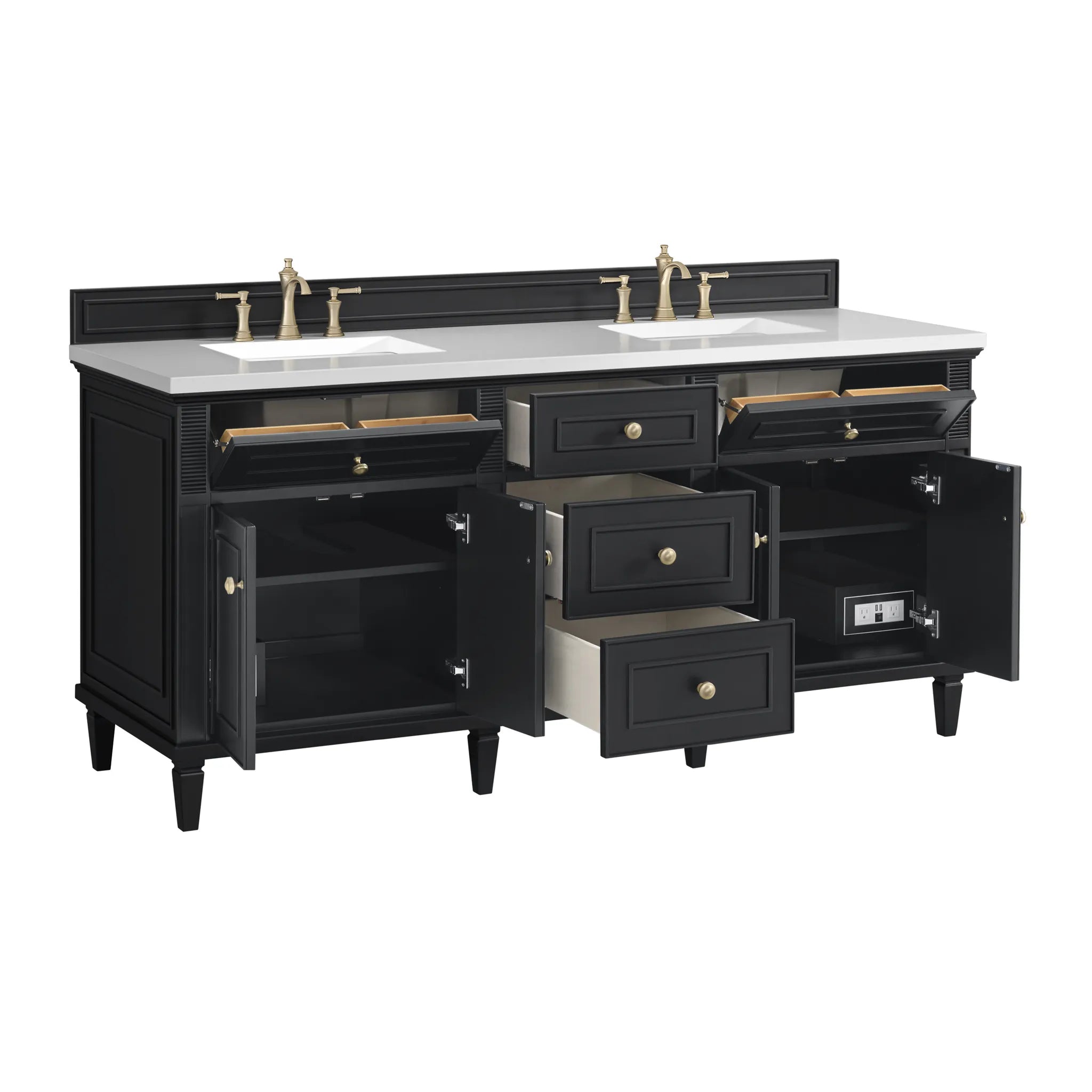 72" Lorelai Double Vanity in Black Onyx-White Zeus Silestone-8" Widespread image 8