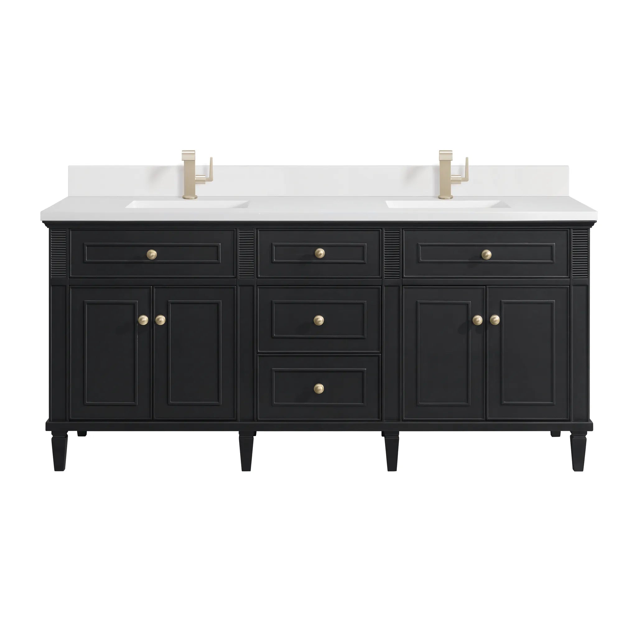 72" Lorelai Double Vanity in Black Onyx-White Zeus Silestone & Backsplash-Single Hole image