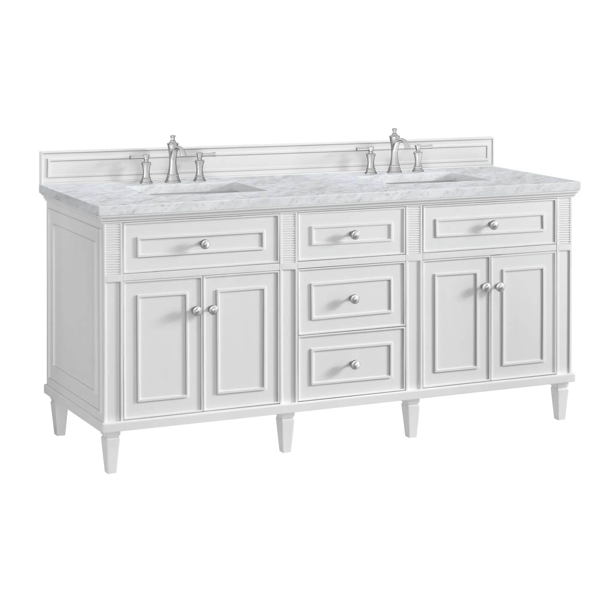 72" Lorelai Double Vanity in Bright White-Carrara White Marble-8" Widespread image 9