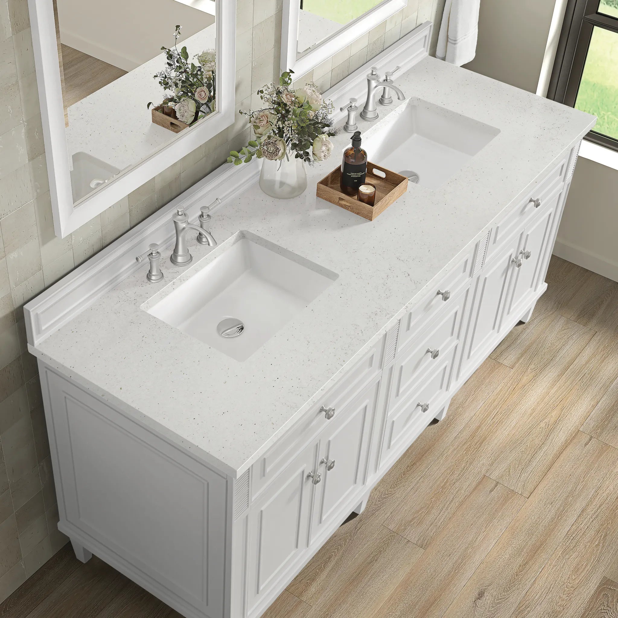 72" Lorelai Double Vanity in Bright White-Lime Delight Silestone-8" Widespread image 6