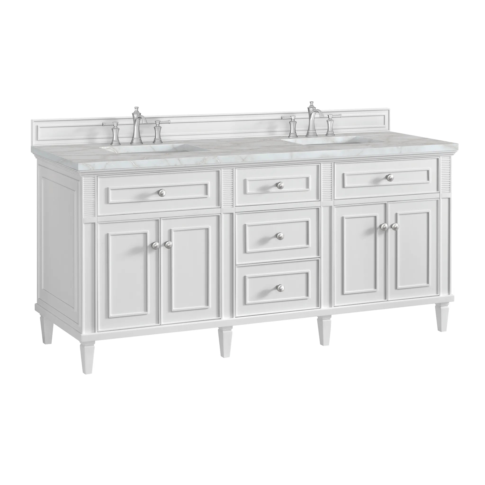 72" Lorelai Double Vanity in Bright White-Victorian Silver Silestone-8" Widespread image 9