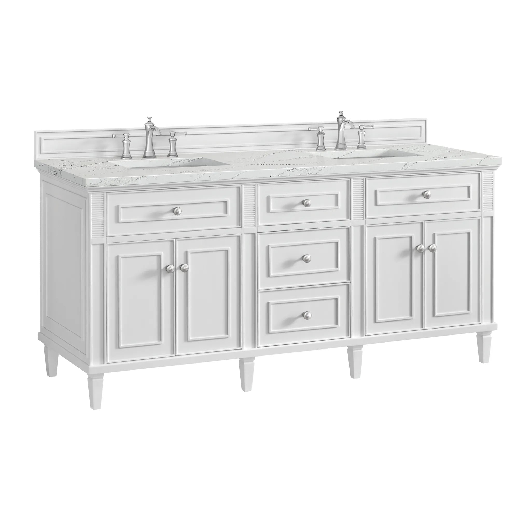 72" Lorelai Double Vanity in Bright White w/FreePower Wireless Charger-Ethereal Noctis Silestone-8" Widespread image 12