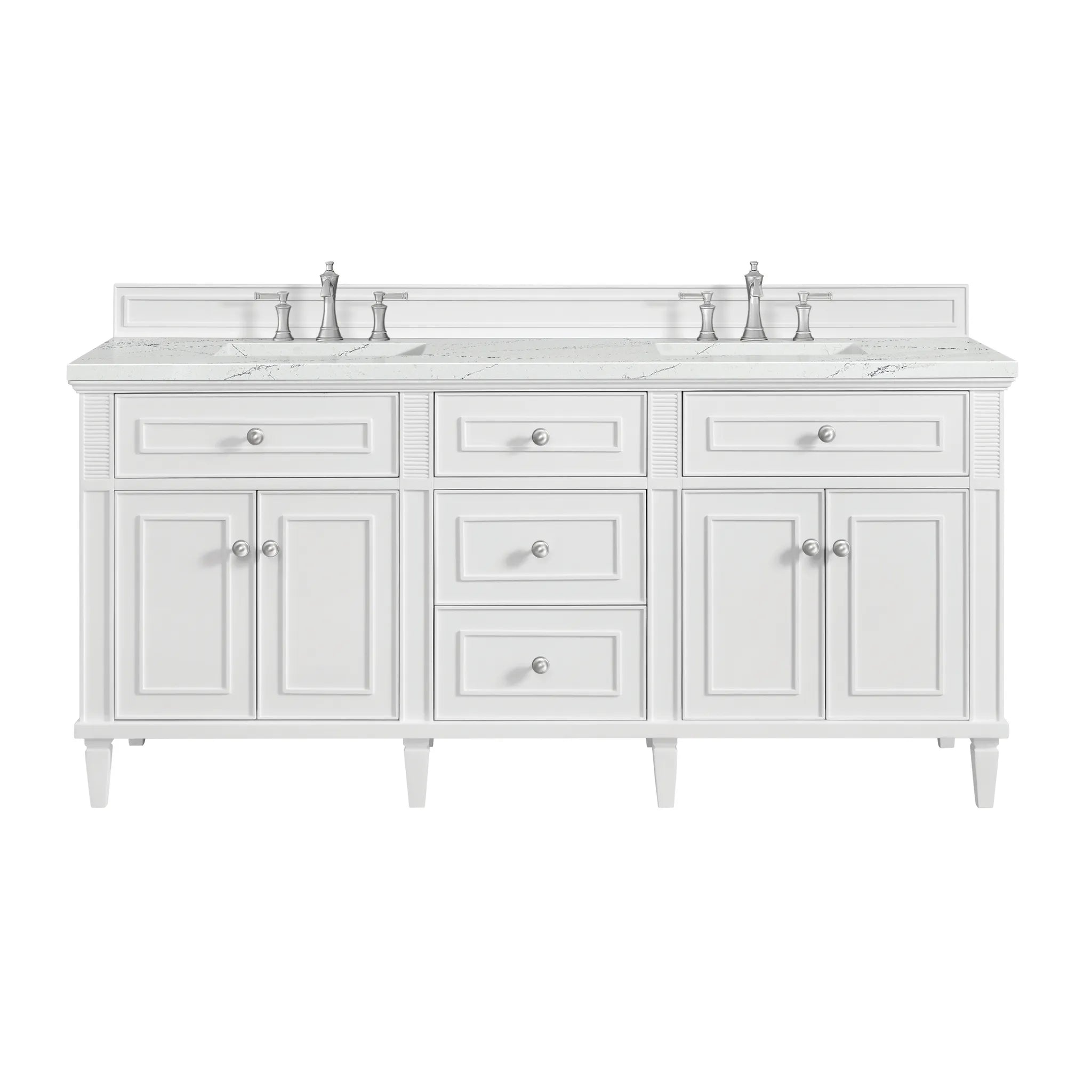 72" Lorelai Double Vanity in Bright White w/FreePower Wireless Charger-Ethereal Noctis Silestone-8" Widespread image