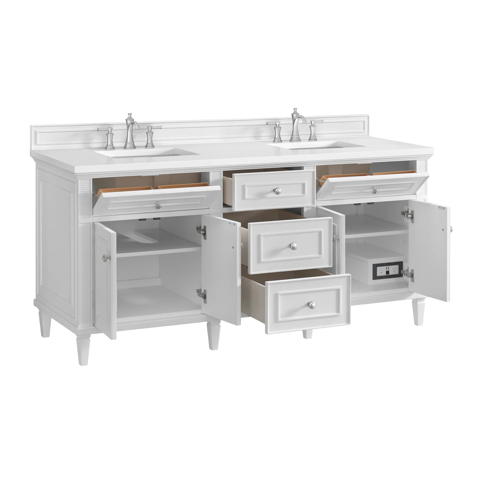 72" Lorelai Double Vanity in Bright White-White Zeus Silestone-8" Widespread image 9