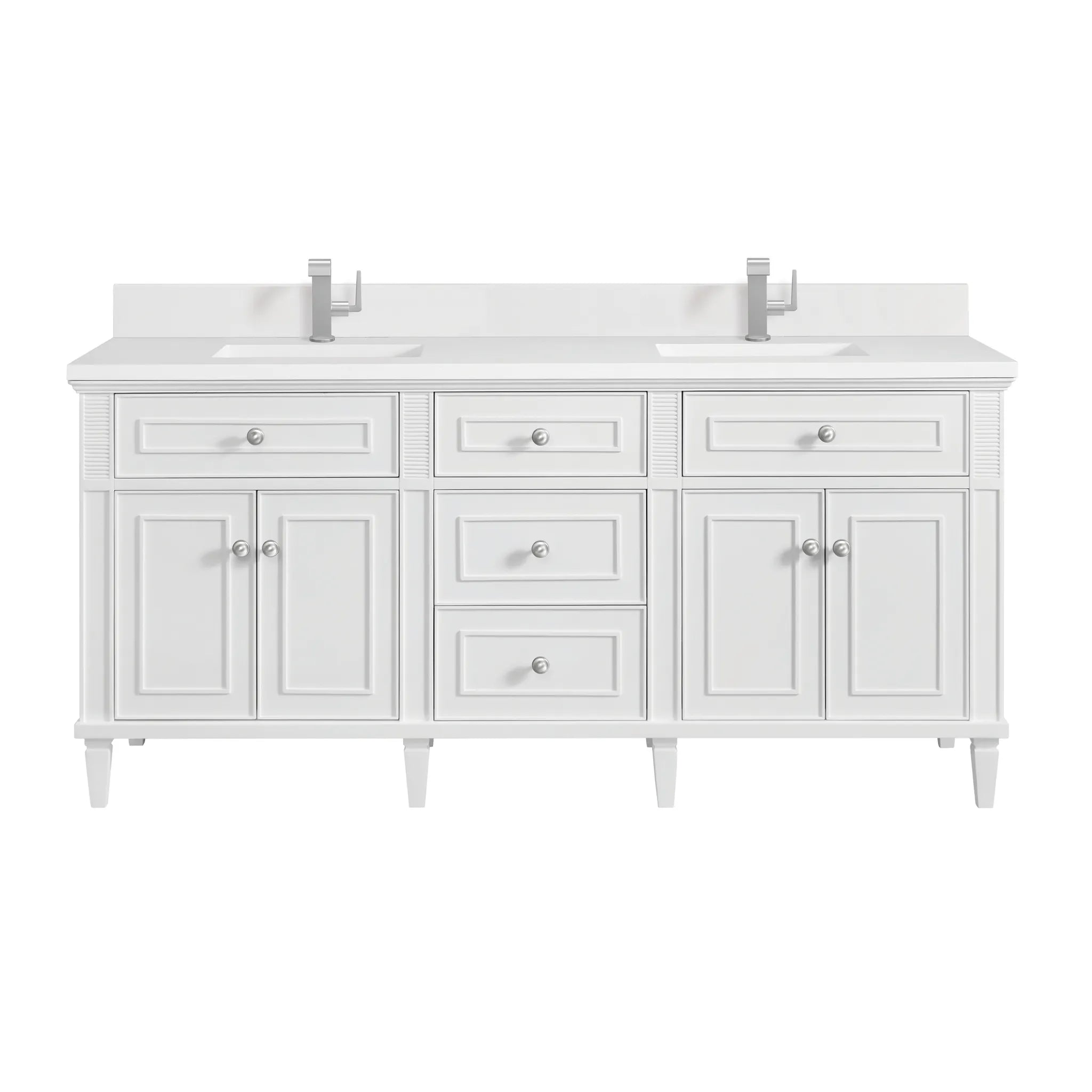 72" Lorelai Double Vanity in Bright White-White Zeus Silestone & Backsplash-Single Hole image