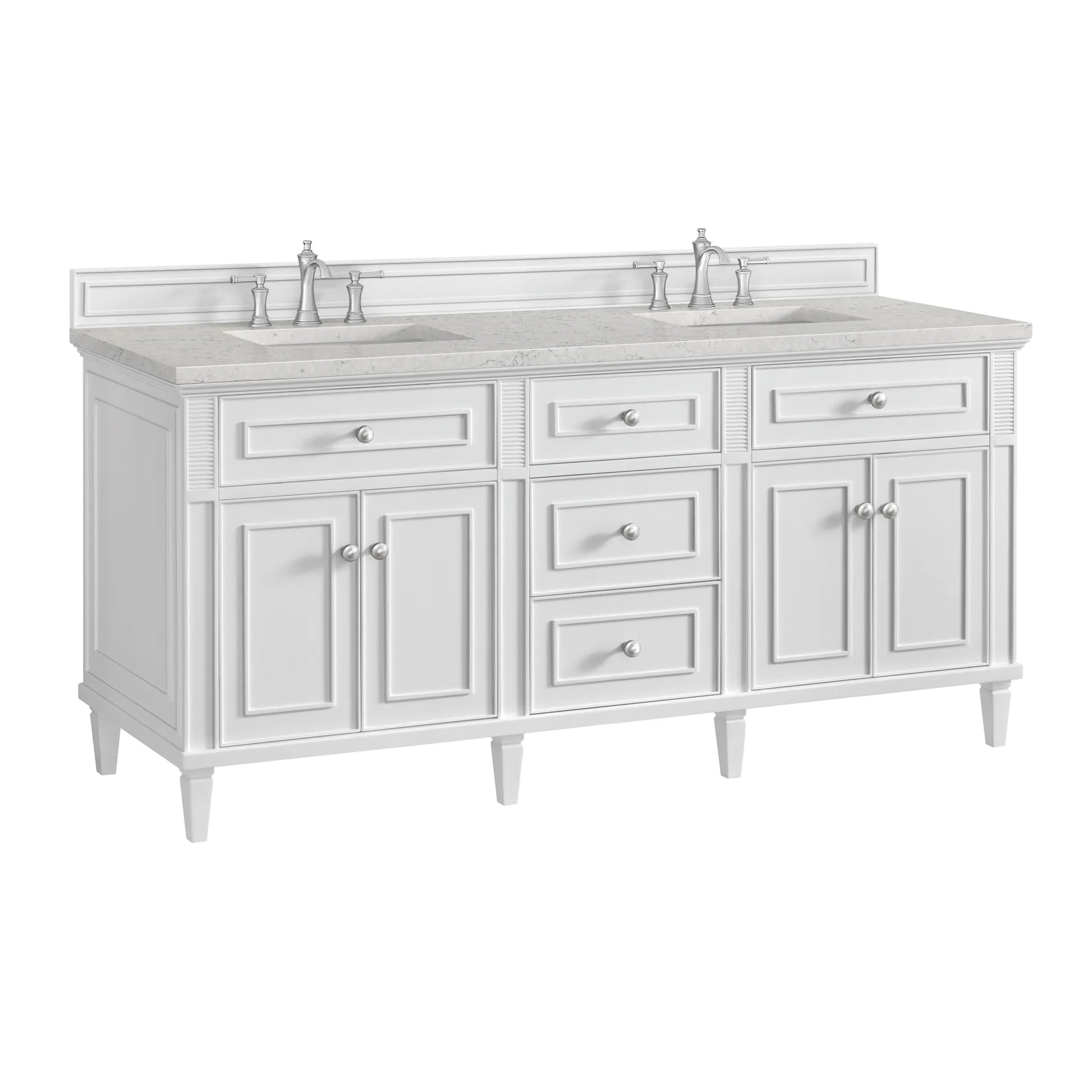 72" Lorelai Double Vanity in Bright White Wireless Charger-Eternal Jasmine Pearl Silestone-8" Widespread image 12