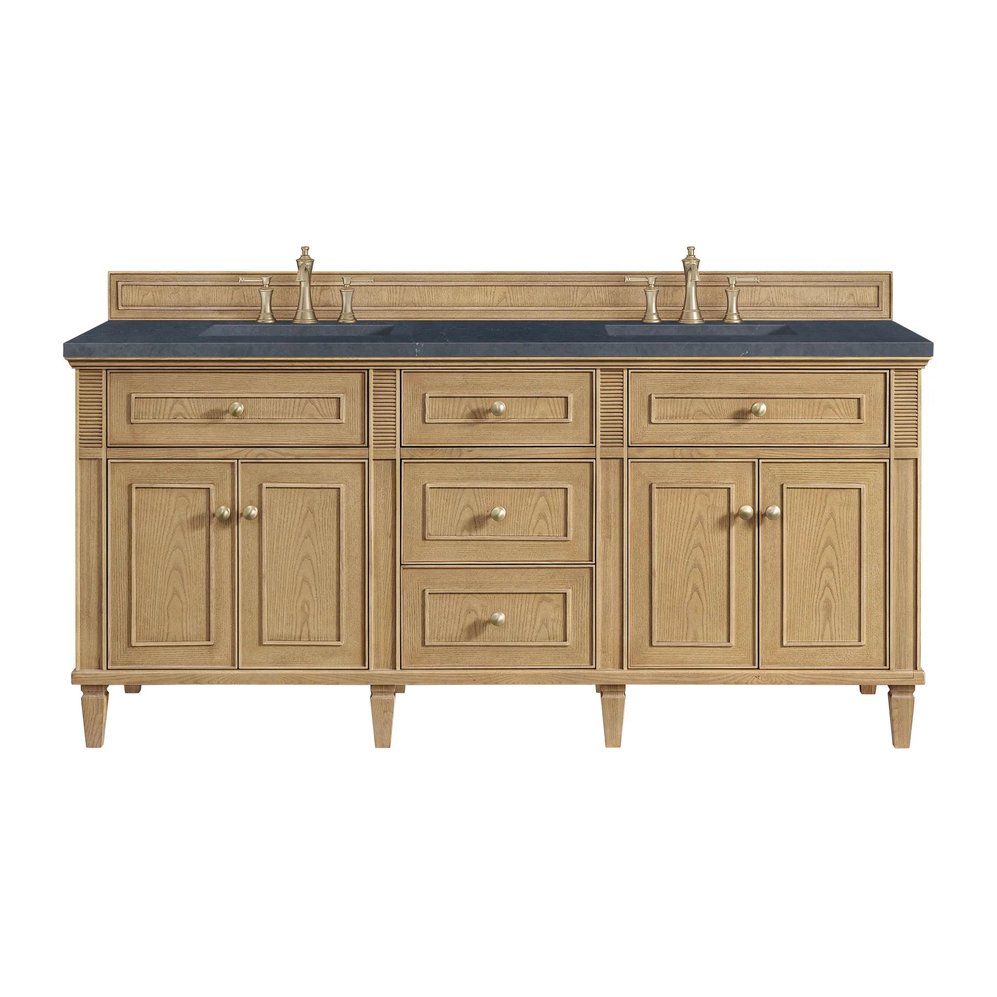 72" Lorelai Double Vanity in Light Natural Oak-Charcoal Soapstone Silestone-8" Widespread image