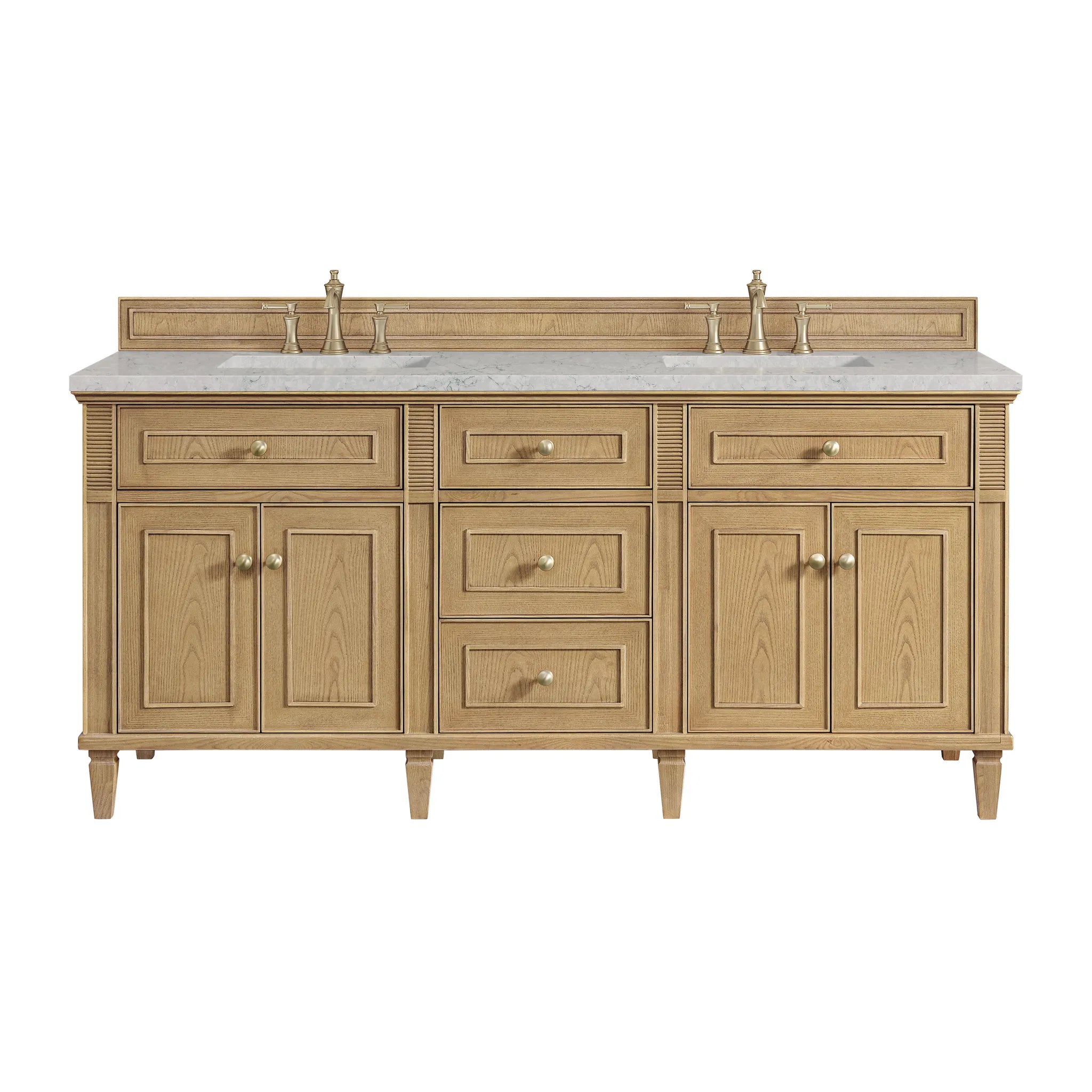 72" Lorelai Double Vanity in Light Natural Oak-Eternal Jasmine Pearl Silestone-8" Widespread image