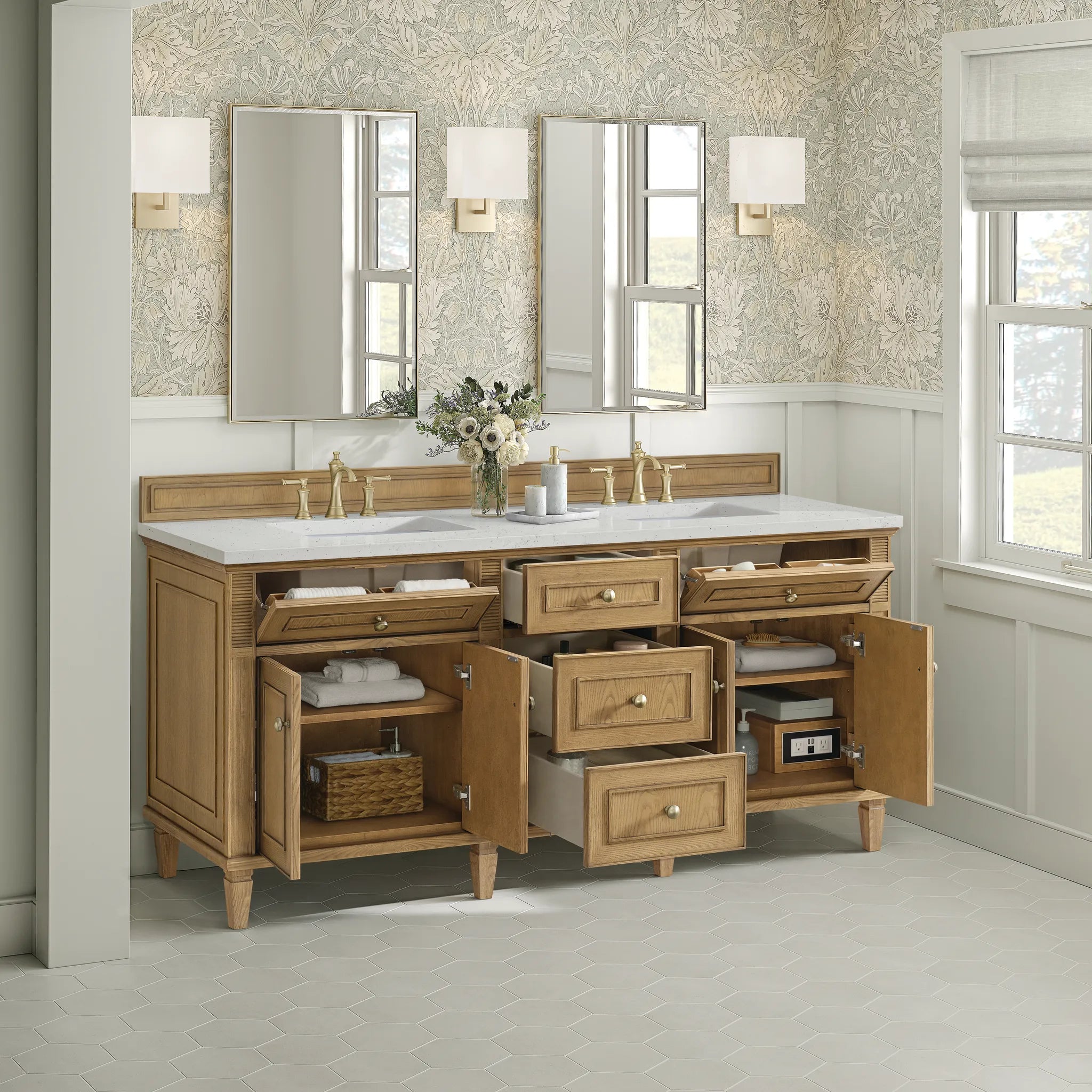 72" Lorelai Double Vanity in Light Natural Oak-Lime Delight Silestone-8" Widespread image 4
