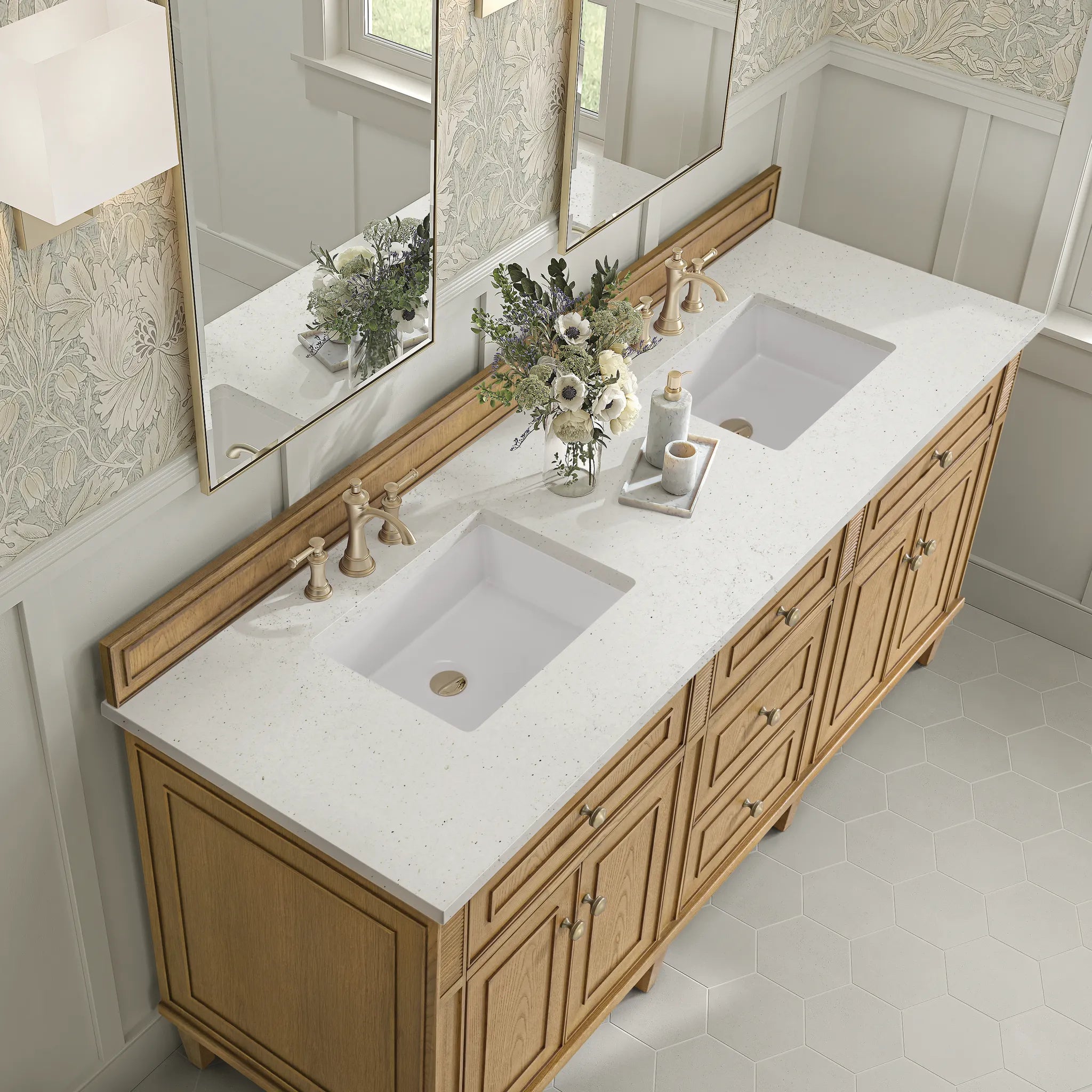 72" Lorelai Double Vanity in Light Natural Oak-Lime Delight Silestone-8" Widespread image 6