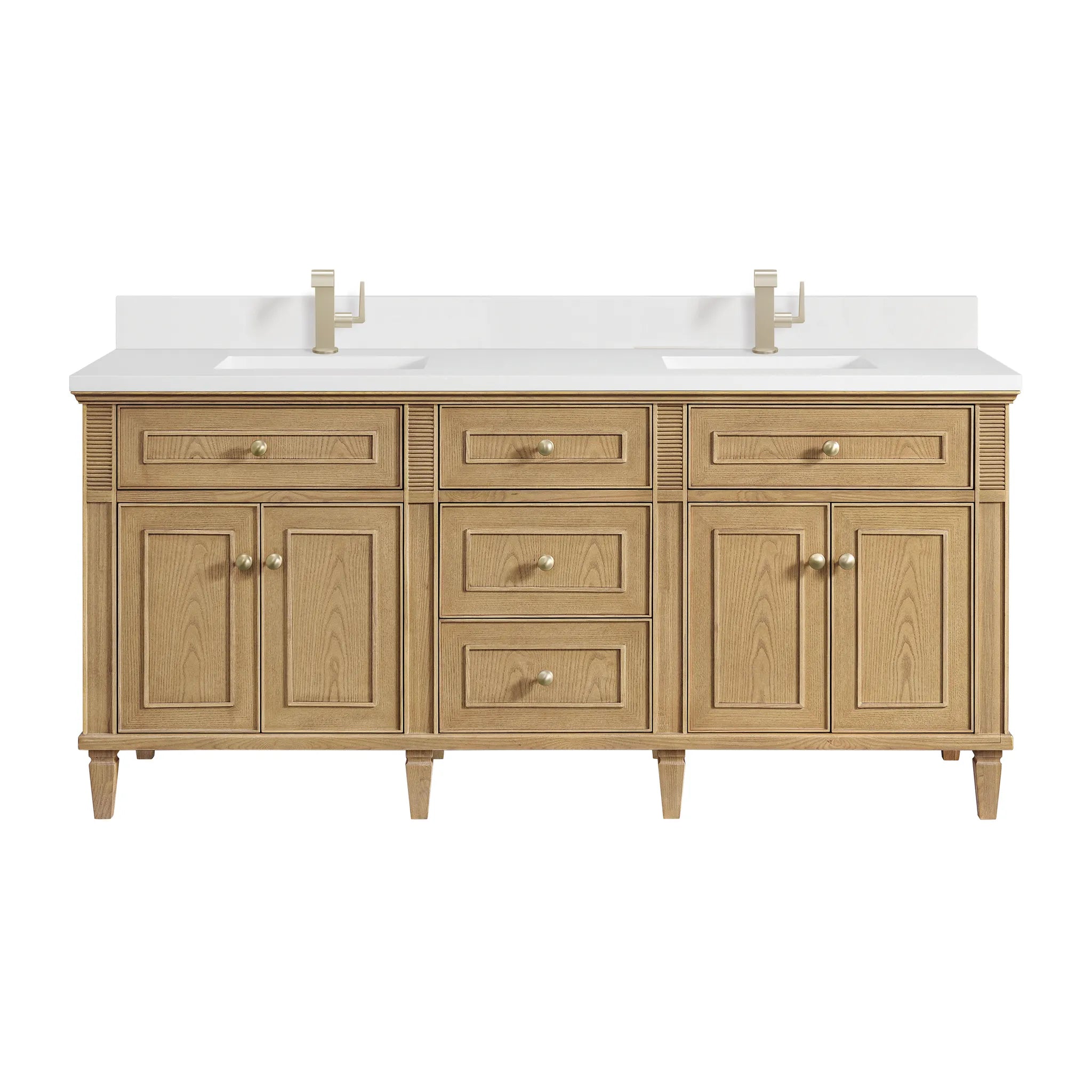 72" Lorelai Double Vanity in Light Natural Oak-White Zeus Silestone & Backsplash-Single Hole image