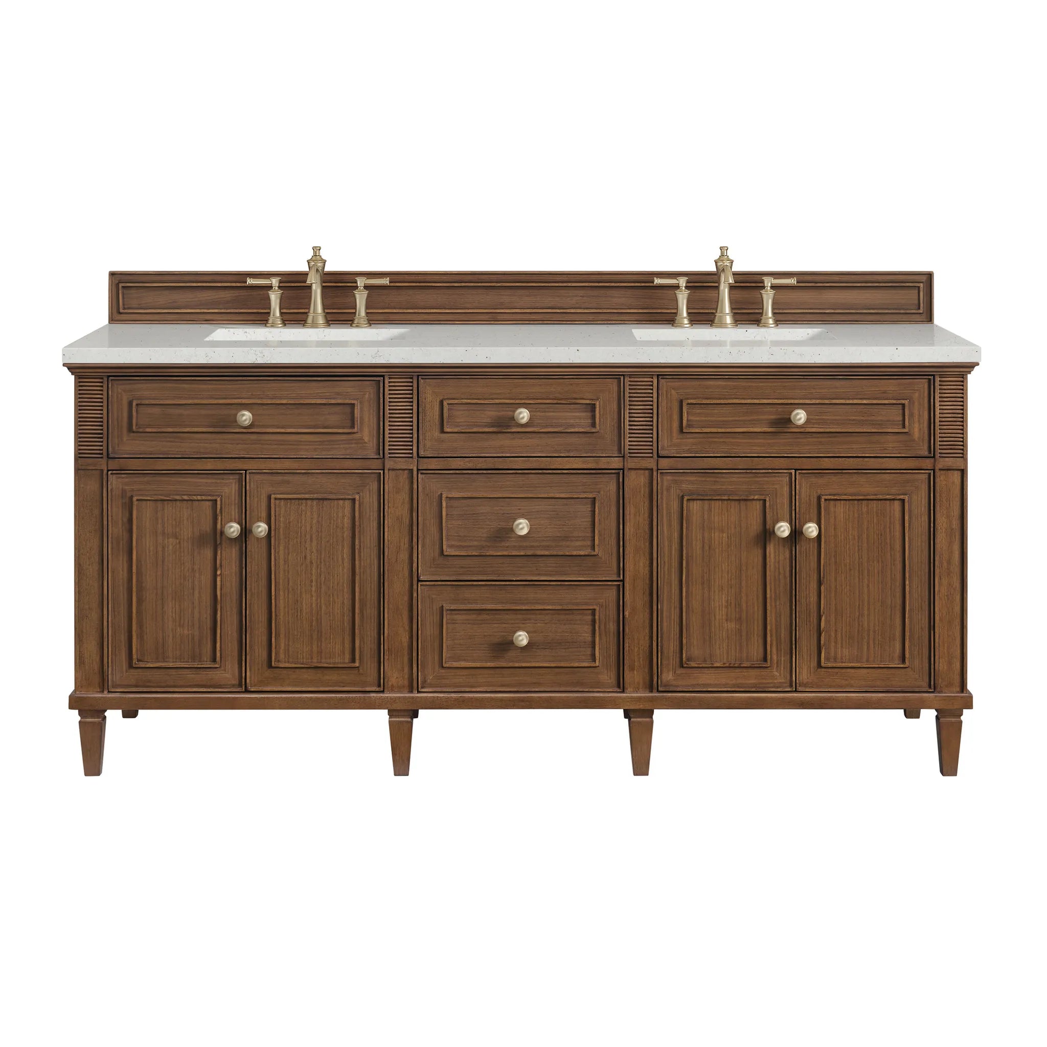 72" Lorelai Double Vanity in Mid-Century Walnut-Lime Delight Silestone-8" Widespread image