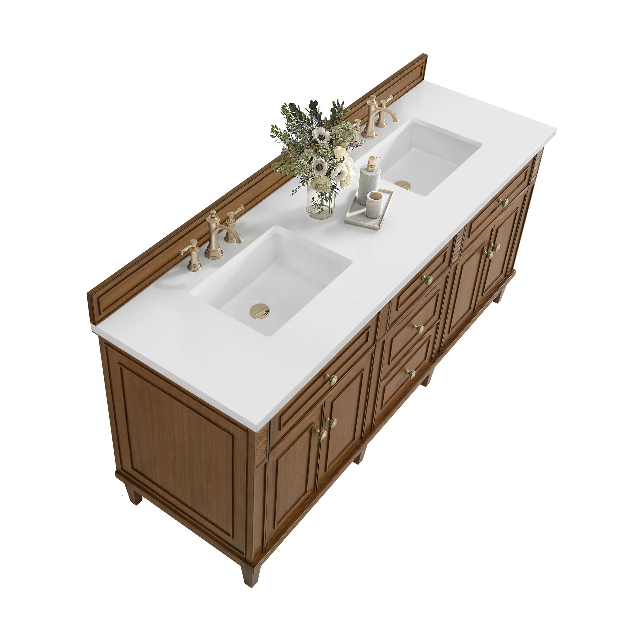 72" Lorelai Double Vanity in Mid-Century Walnut-White Zeus Silestone-8" Widespread image 7