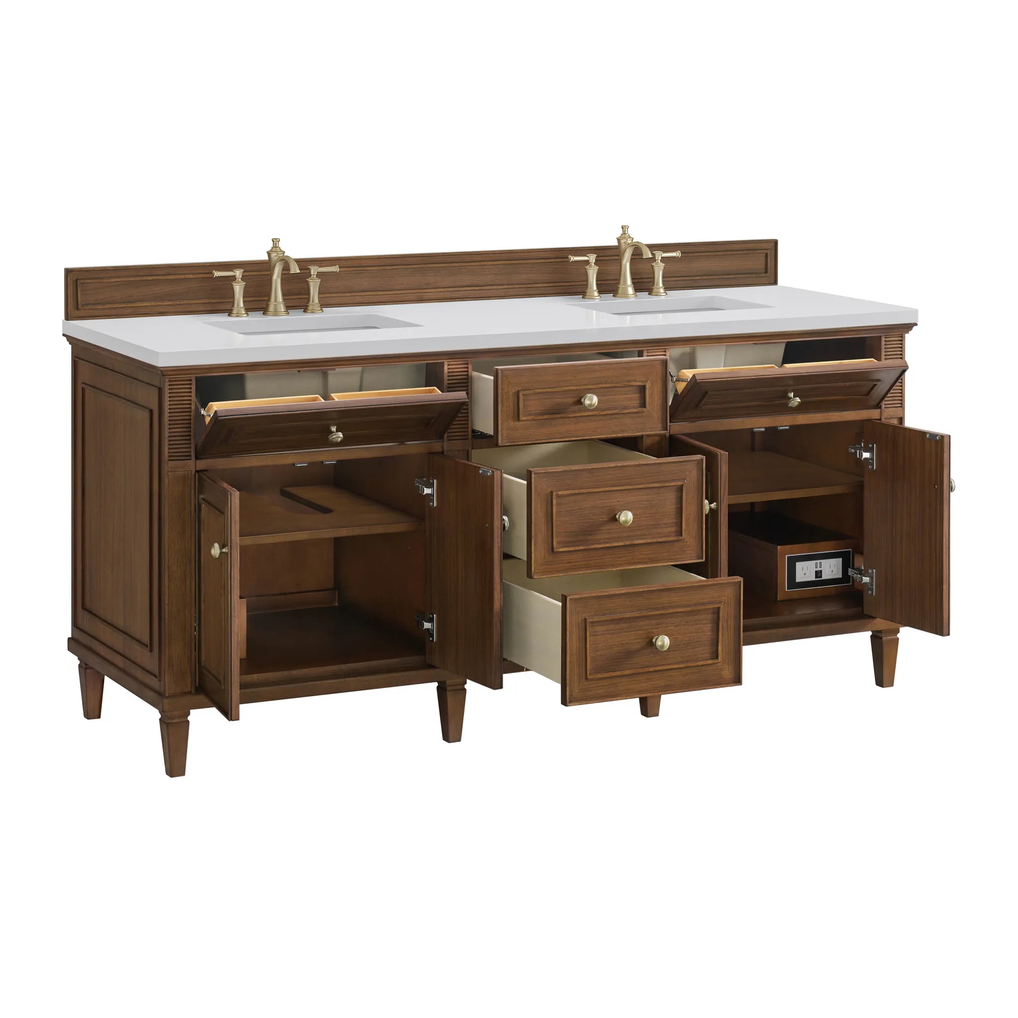 72" Lorelai Double Vanity in Mid-Century Walnut-White Zeus Silestone-8" Widespread image 8