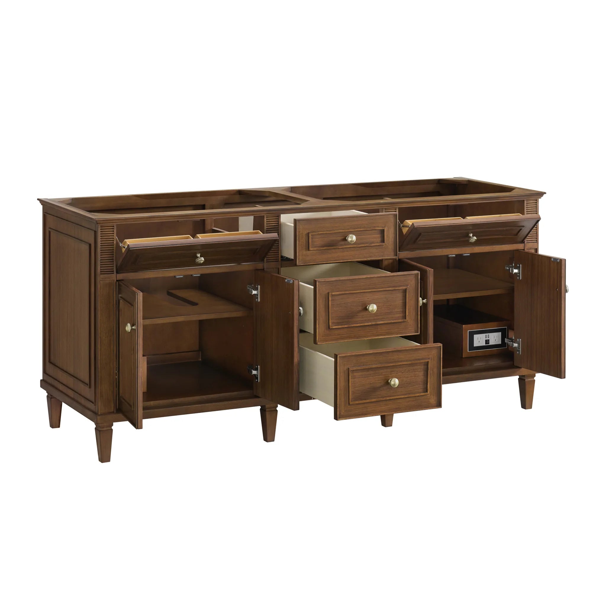 72" Lorelai Double Vanity in Mid-Century Walnut-White Zeus Silestone-8" Widespread image 9