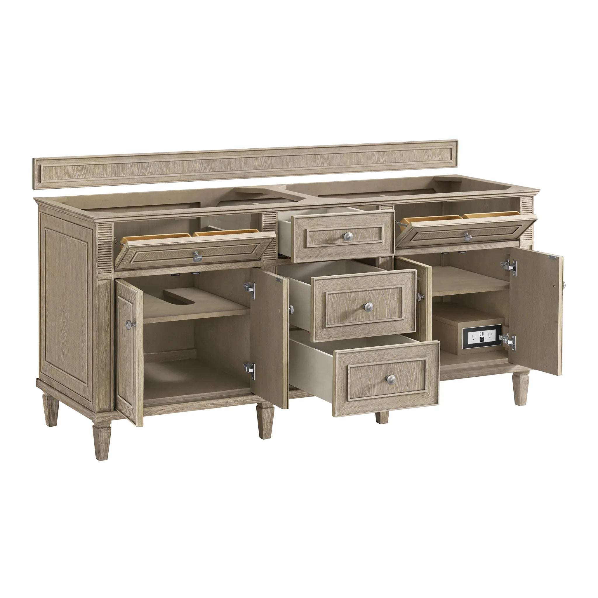 72" Lorelai Double Vanity in Whitewashed Oak w/FreePower Wireless Charger-Cabinet Only-Not Available image 2