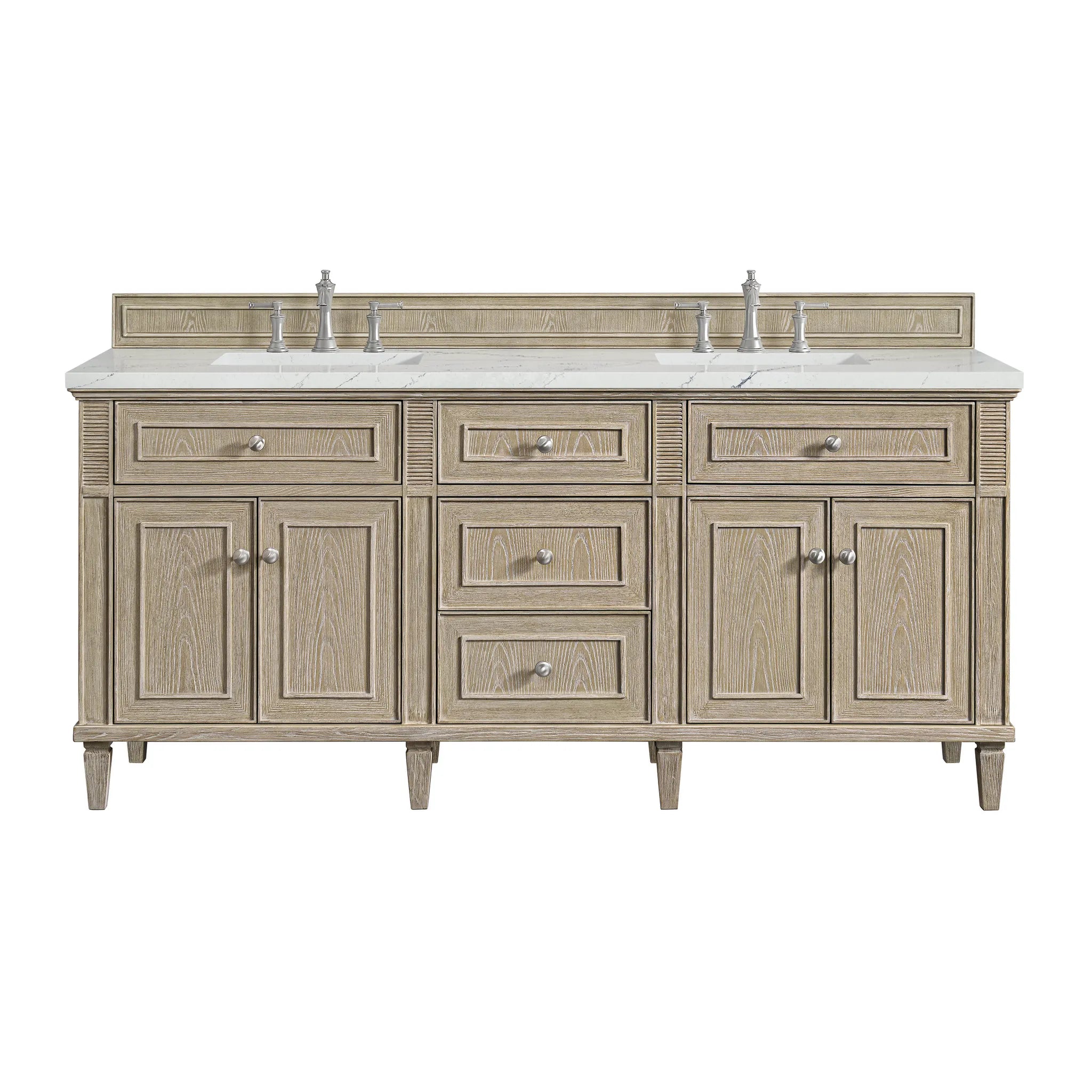 72" Lorelai Double Vanity in Whitewashed Oak w/FreePower Wireless Charger-Ethereal Noctis Silestone-8" Widespread image