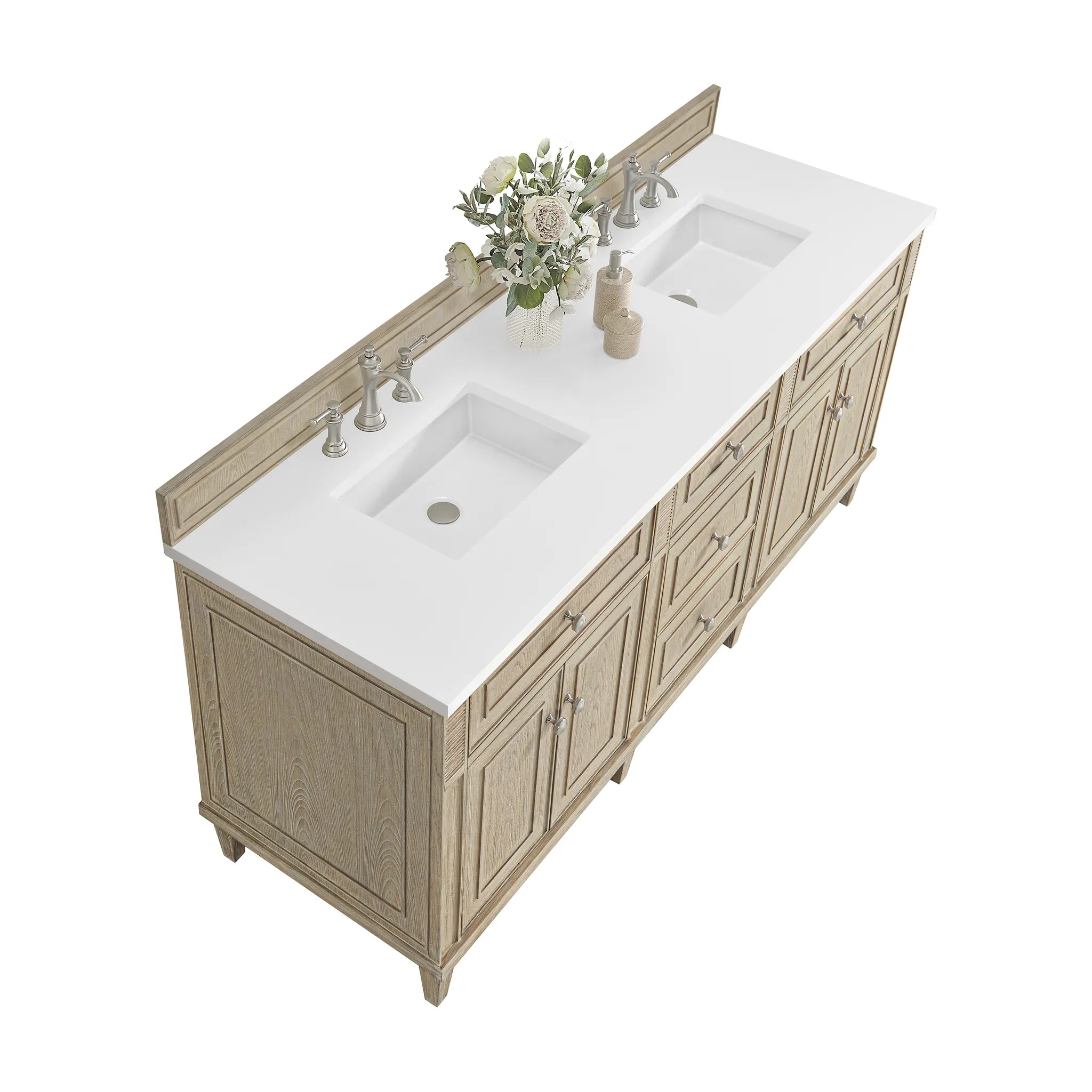 72" Lorelai Double Vanity in Whitewashed Oak-White Zeus Silestone-8" Widespread image 7