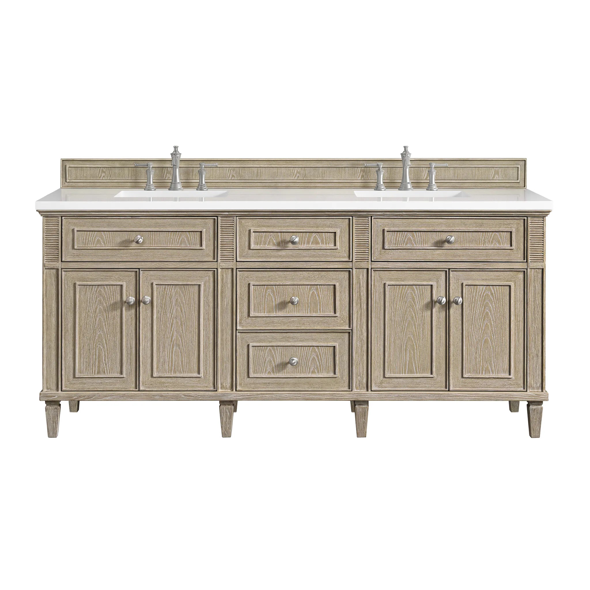 72" Lorelai Double Vanity in Whitewashed Oak-White Zeus Silestone-8" Widespread image