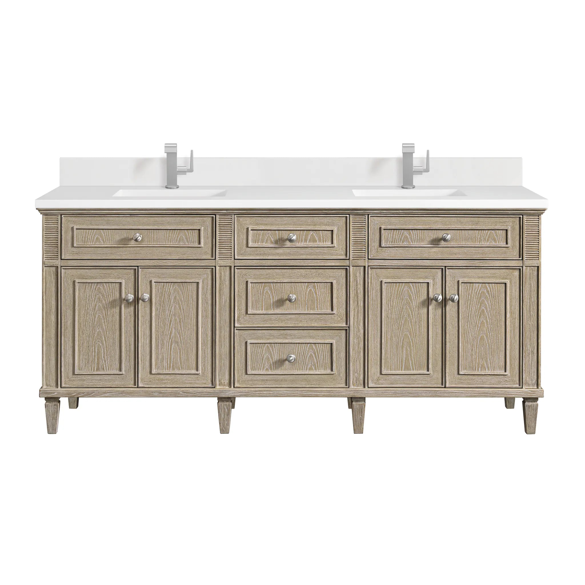 72" Lorelai Double Vanity in Whitewashed Oak-White Zeus Silestone & Backsplash-Single Hole image