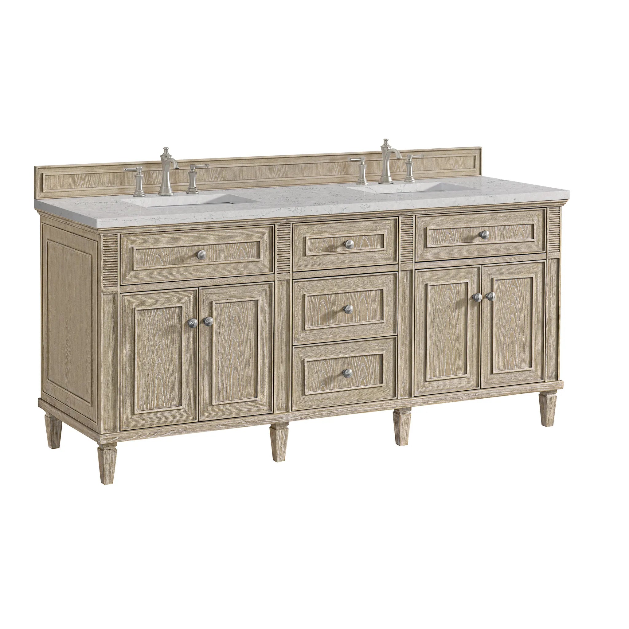 72" Lorelai Double Vanity in Whitewashed Oak Wireless Charger-Eternal Jasmine Pearl Silestone-8" Widespread image 12