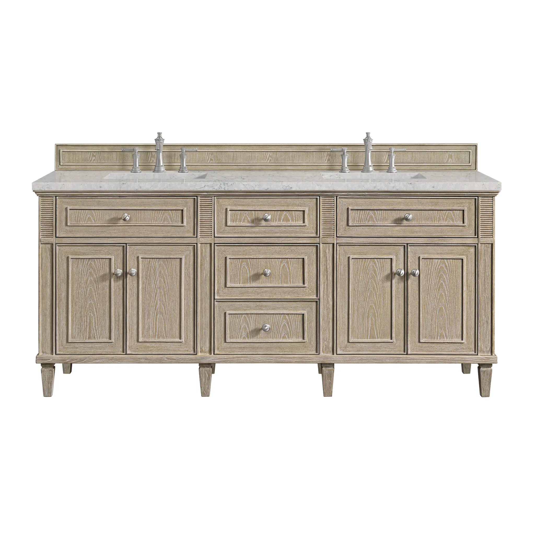 72" Lorelai Double Vanity in Whitewashed Oak Wireless Charger-Eternal Jasmine Pearl Silestone-8" Widespread image