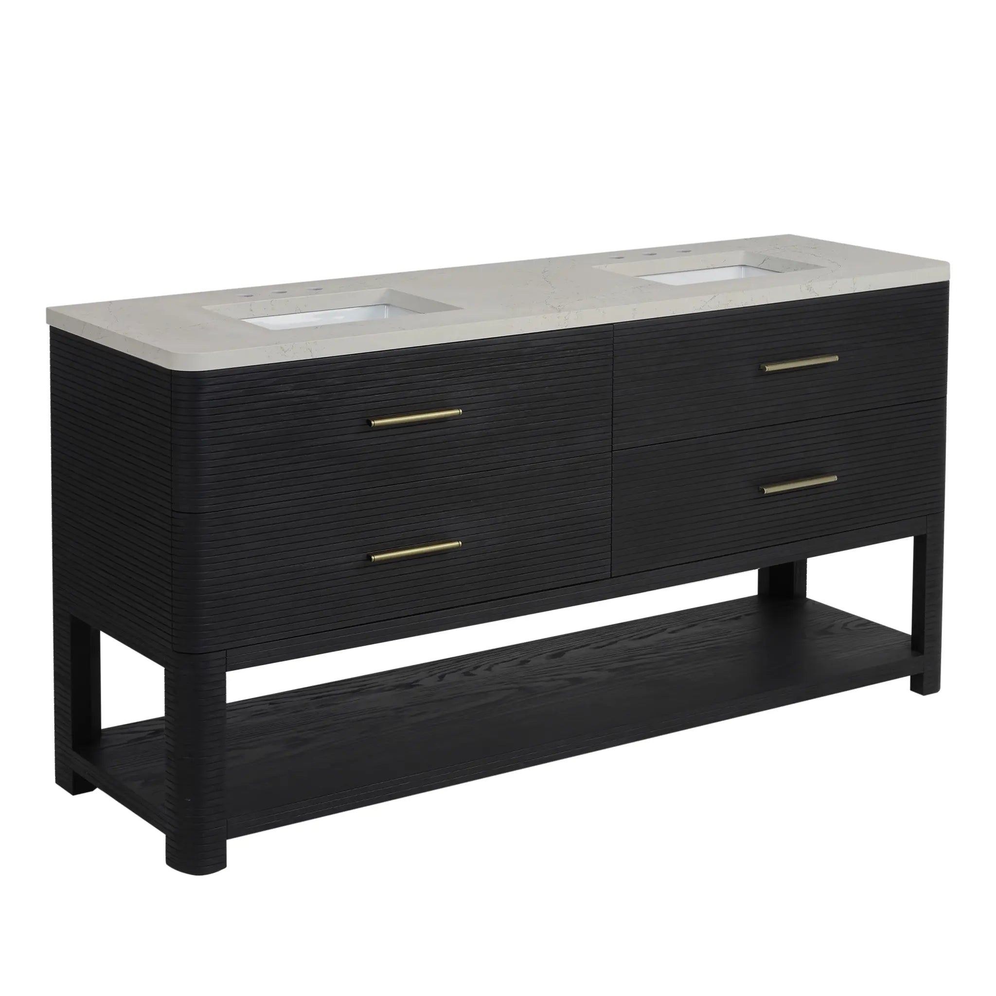 72 Lucian Double Vanity In Carbon Oak Power Enabled Siberian Silestone 8 Widespread 12