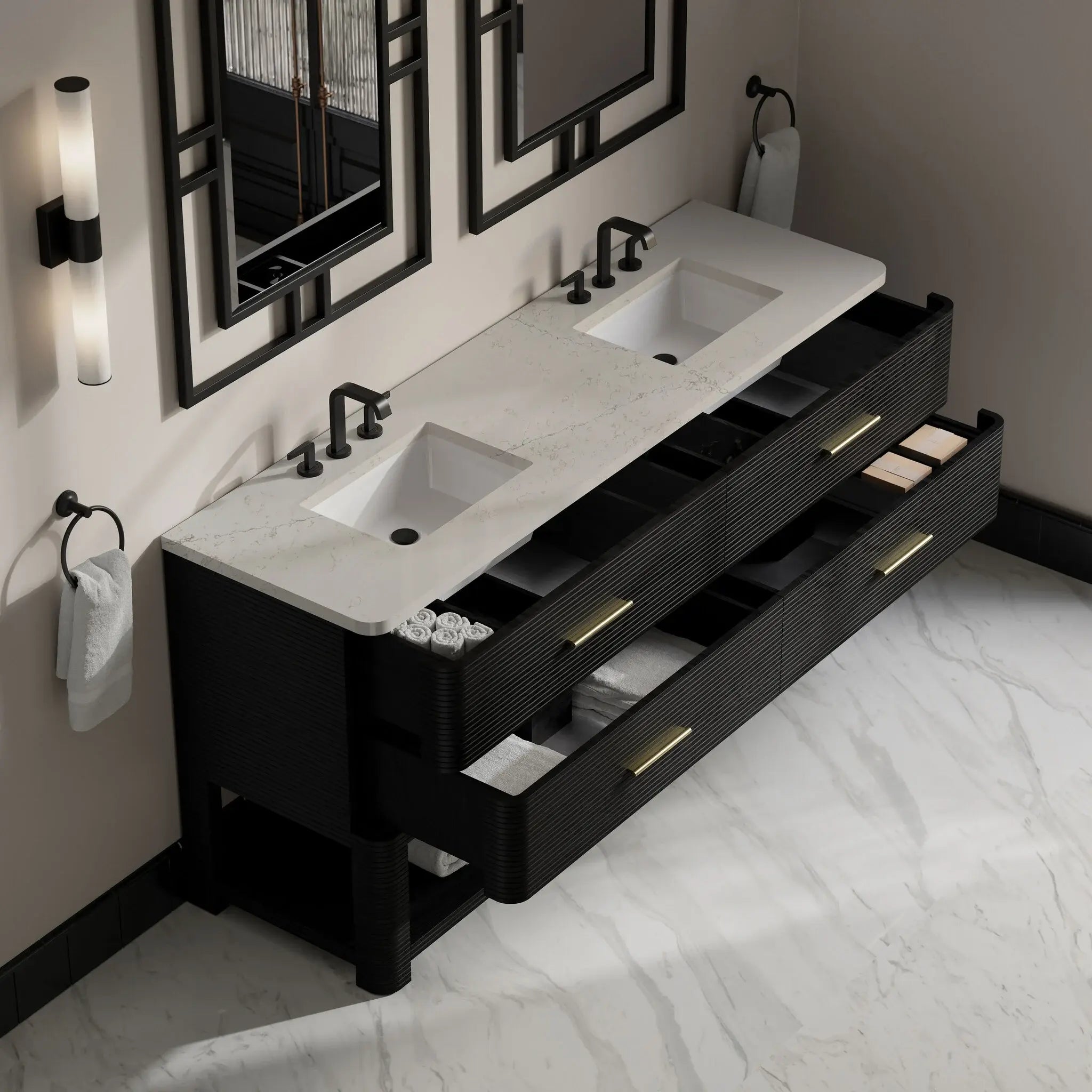 72 Lucian Double Vanity In Carbon Oak Standard Siberian Silestone 8 Widespread 7