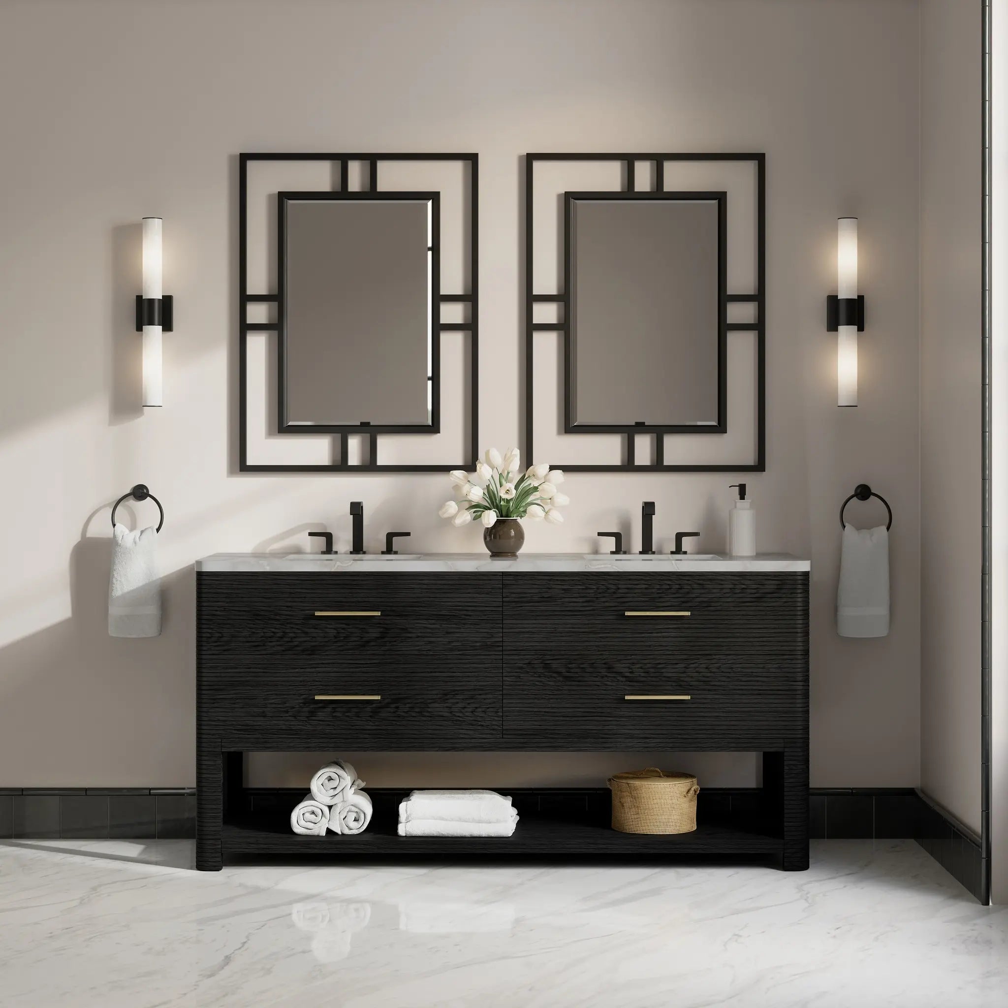72 Lucian Double Vanity In Carbon Oak Standard Victorian Silver Silestone 8 Widespread 2